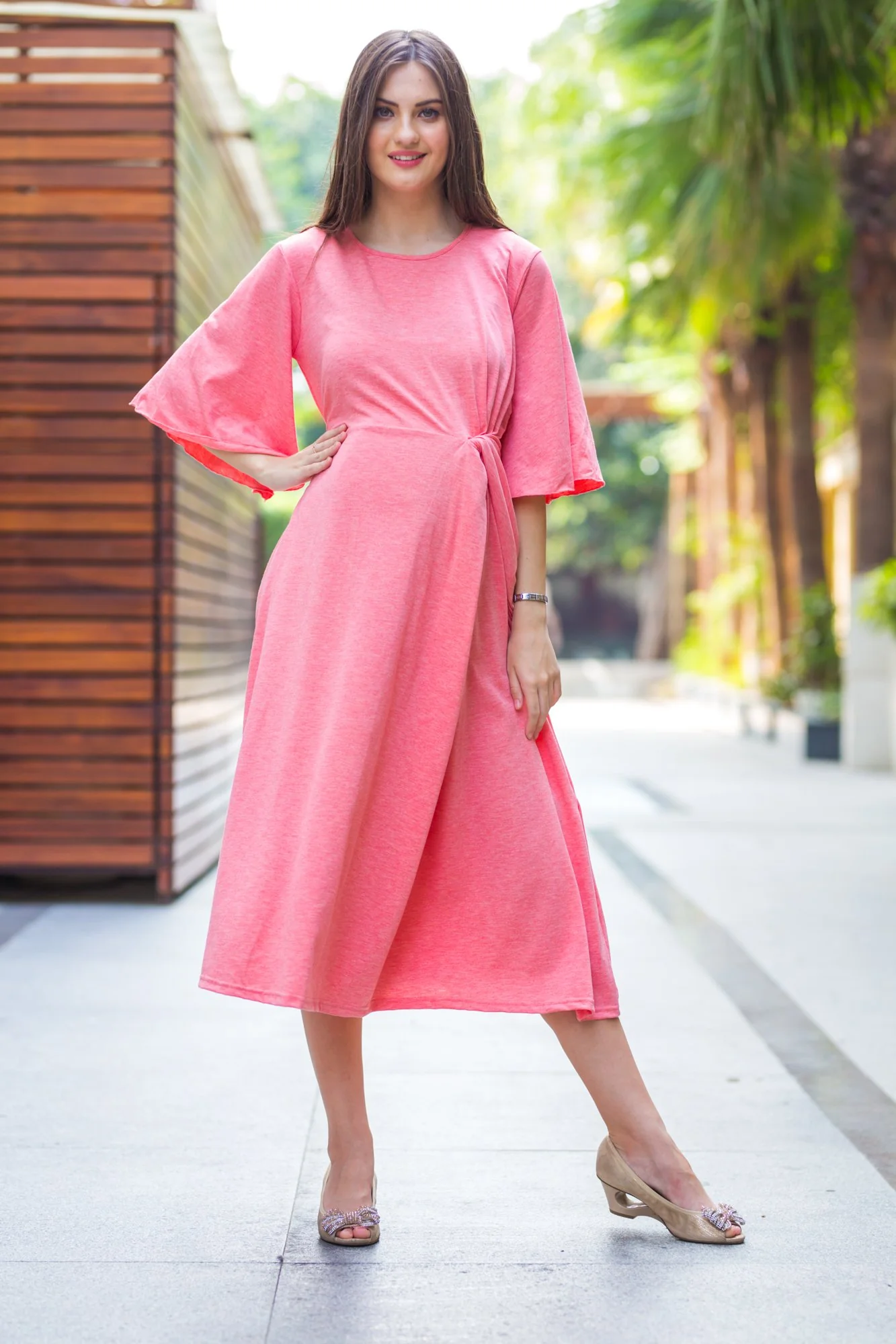 Pink blush Side Knot Maternity Dress - Chenance