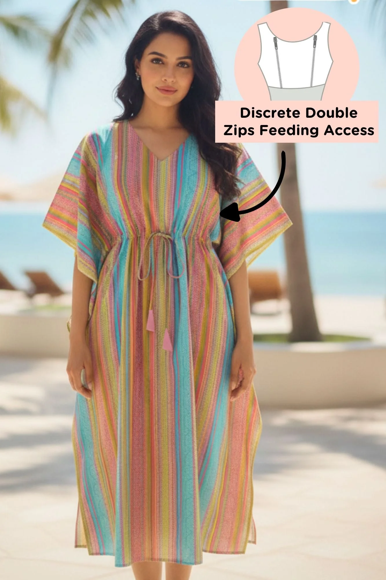 Multicolor Maternity & Nursing Kaftan (100% Cotton) - Chenance