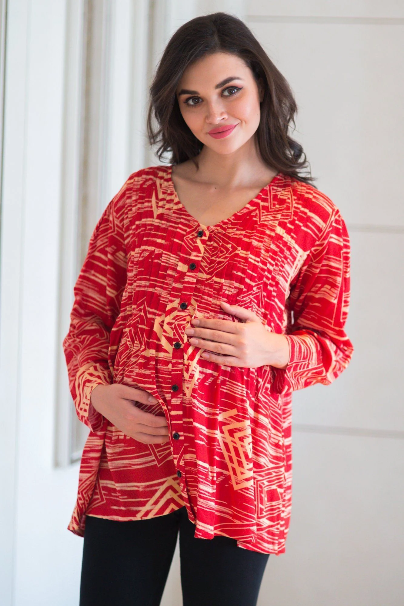 Ruby Coral Pintucks Maternity Top - Chenance
