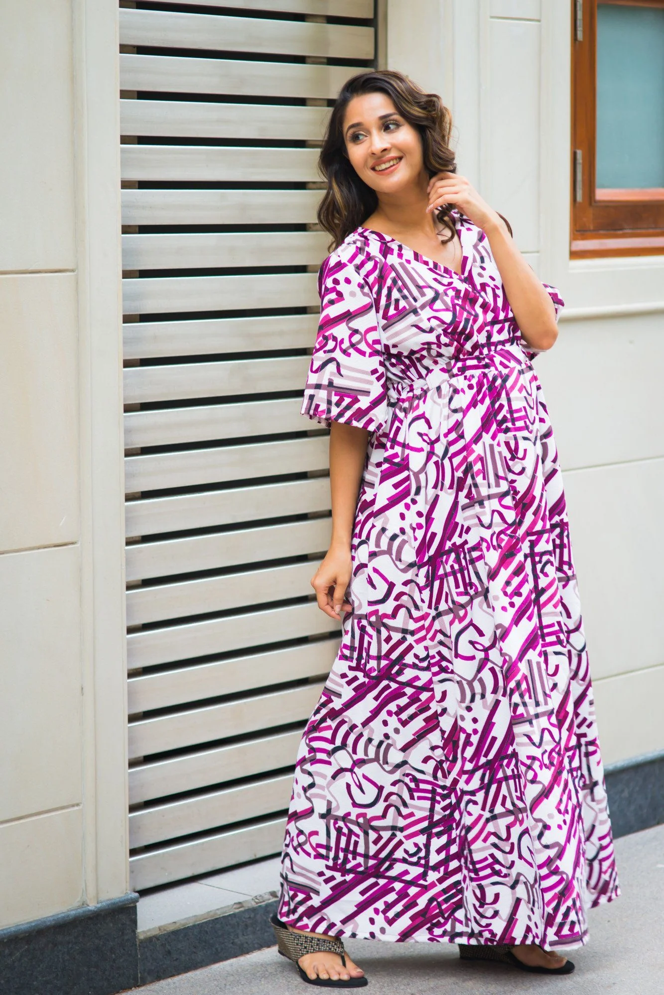 Purple Abstract Maternity Kimono Dress - Chenance