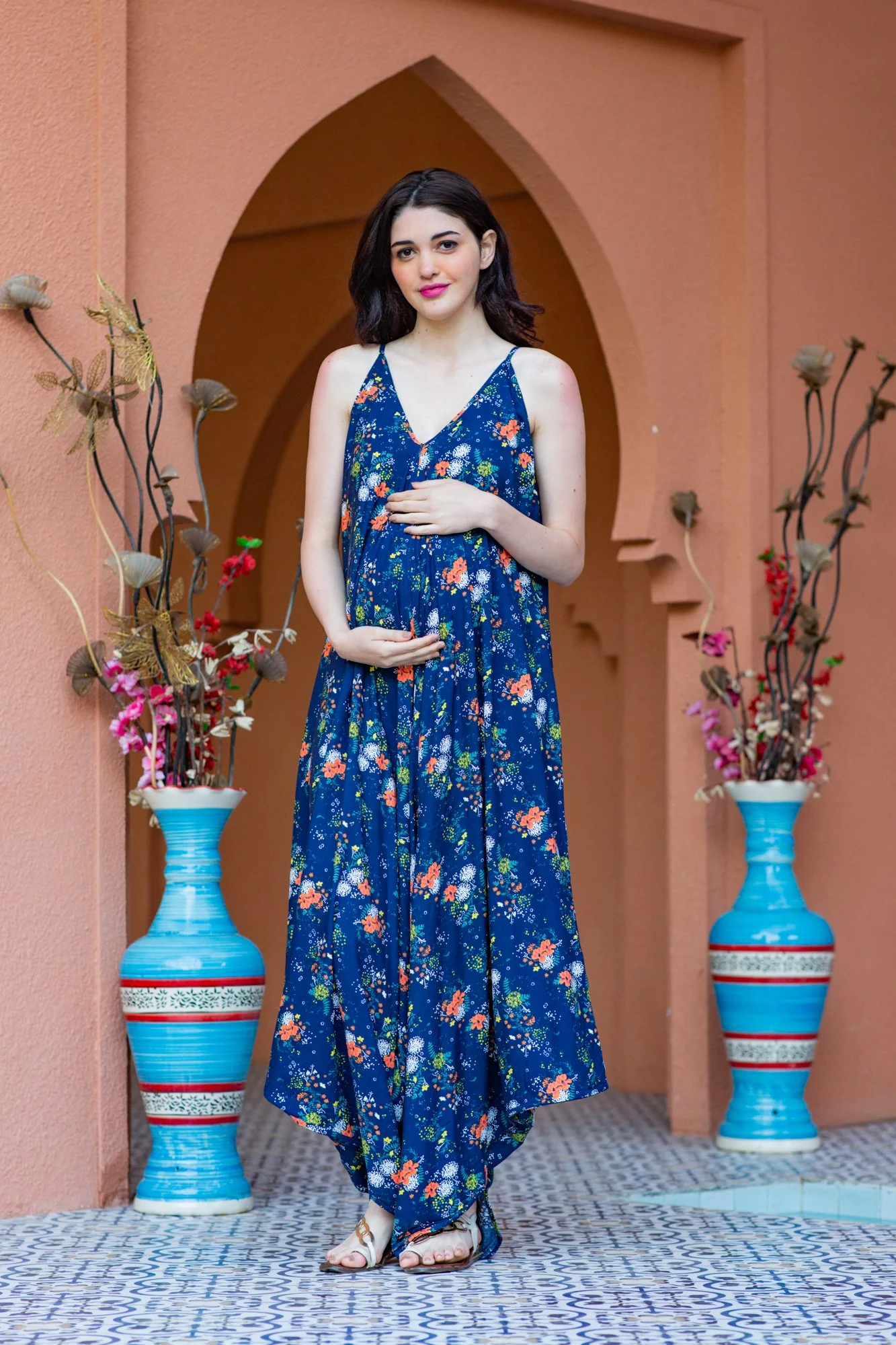 Cobalt Floral Maternity Jumpsuit - Chenance