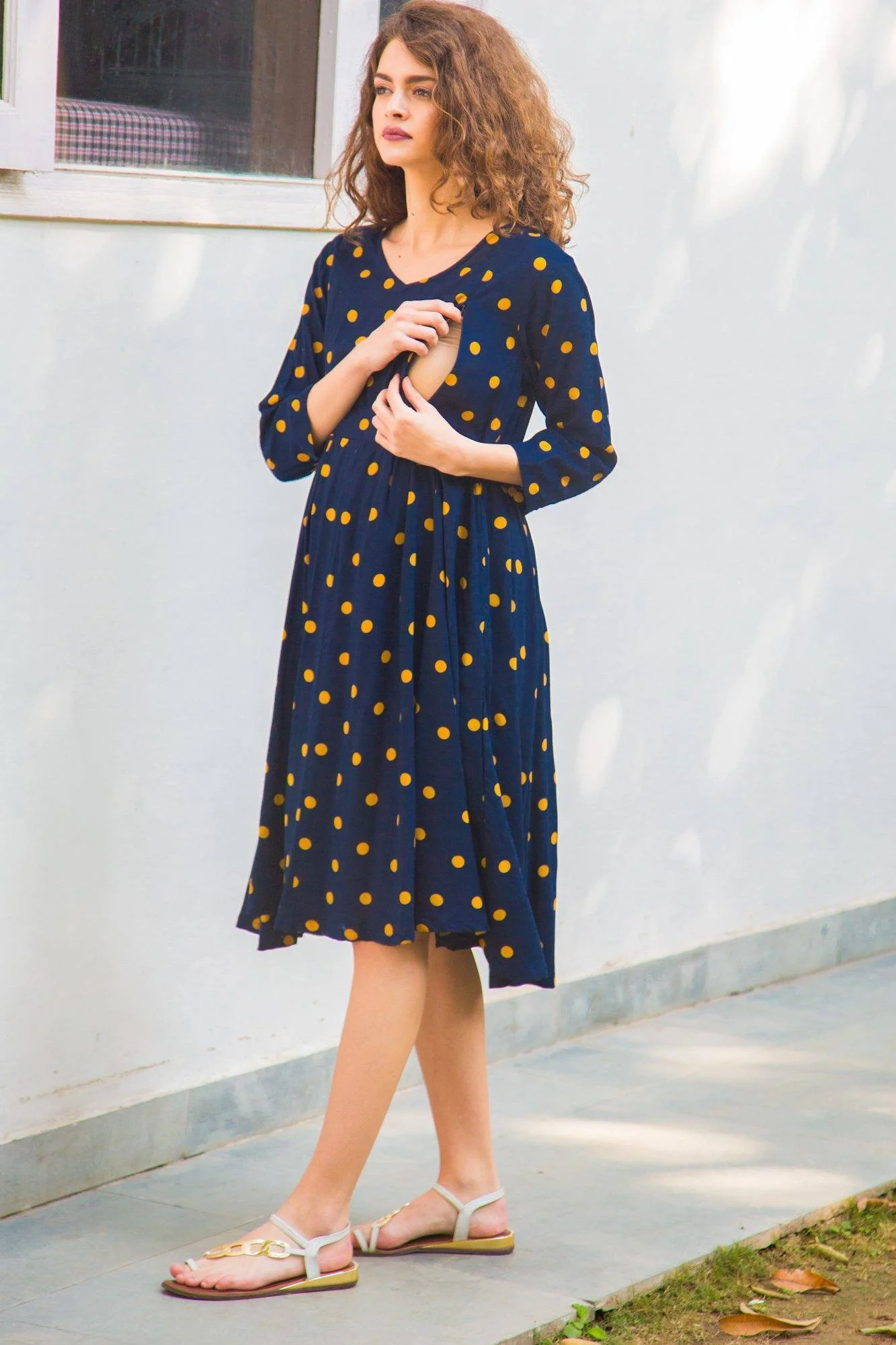 Autumn Polka Maternity & Nursing Swing Dress - Chenance