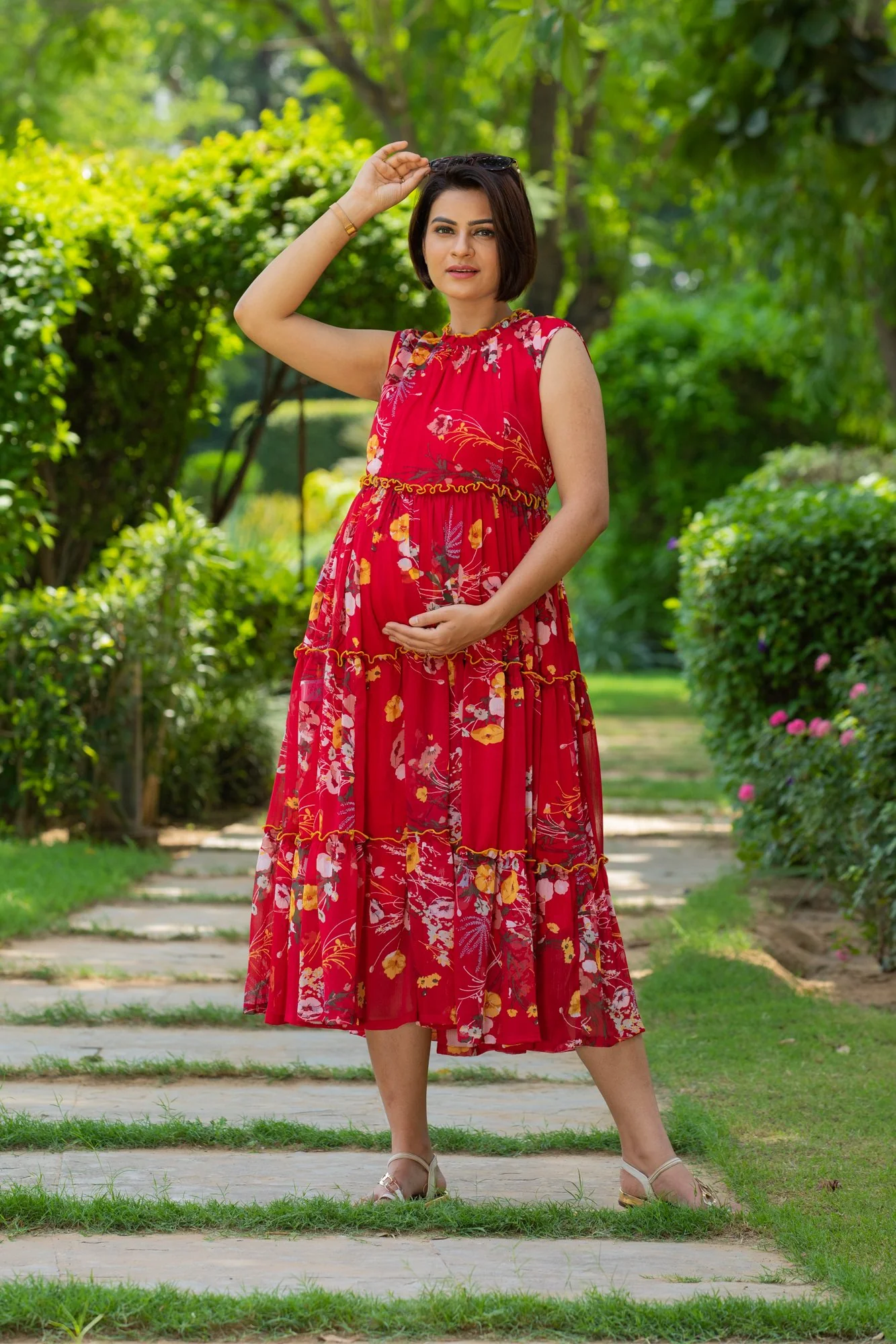 Chirpy Red Frill Maternity & Nursing Dress - Chenance