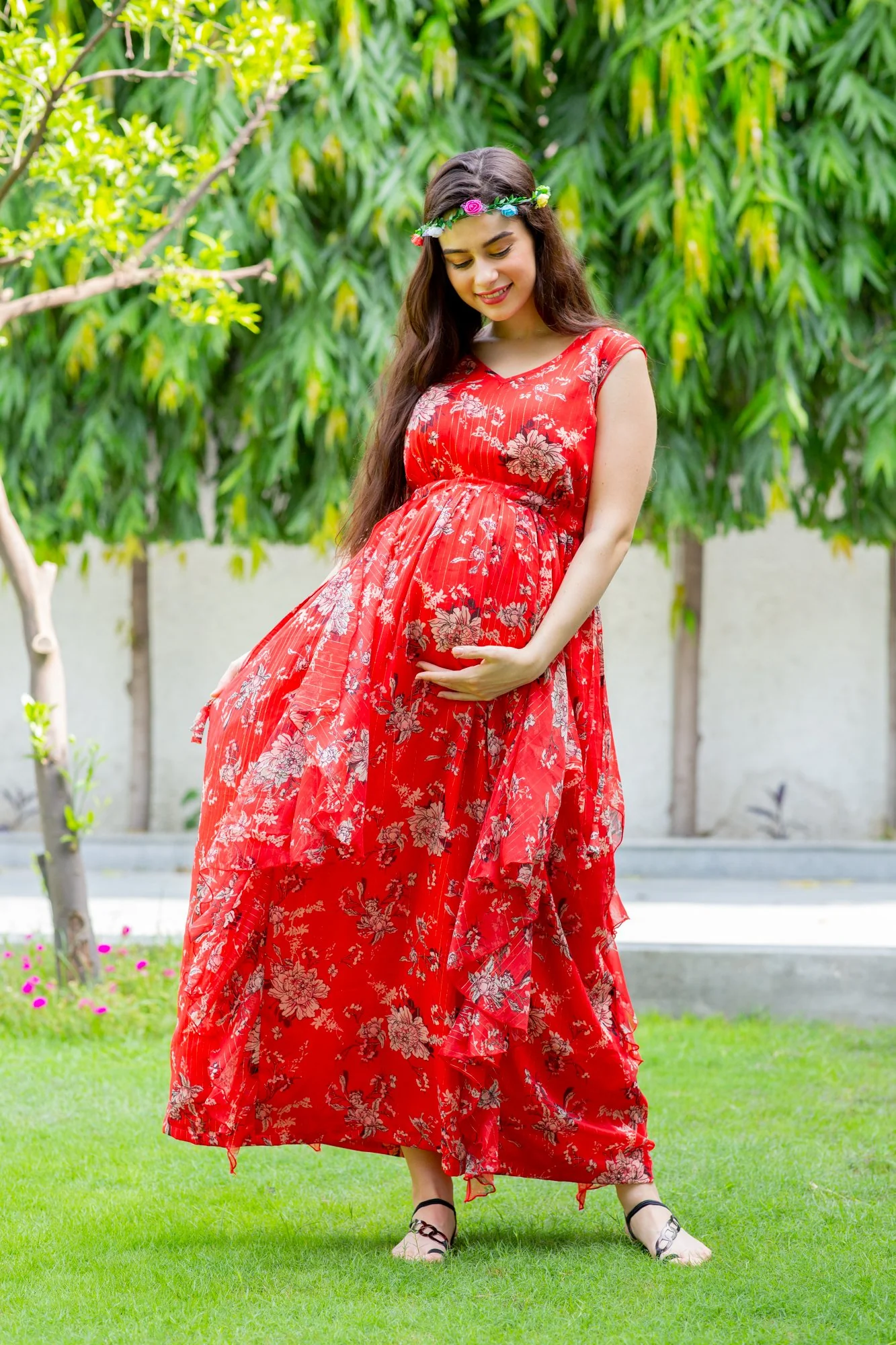 Luxe Tangerine Maternity Flow Dress - Chenance