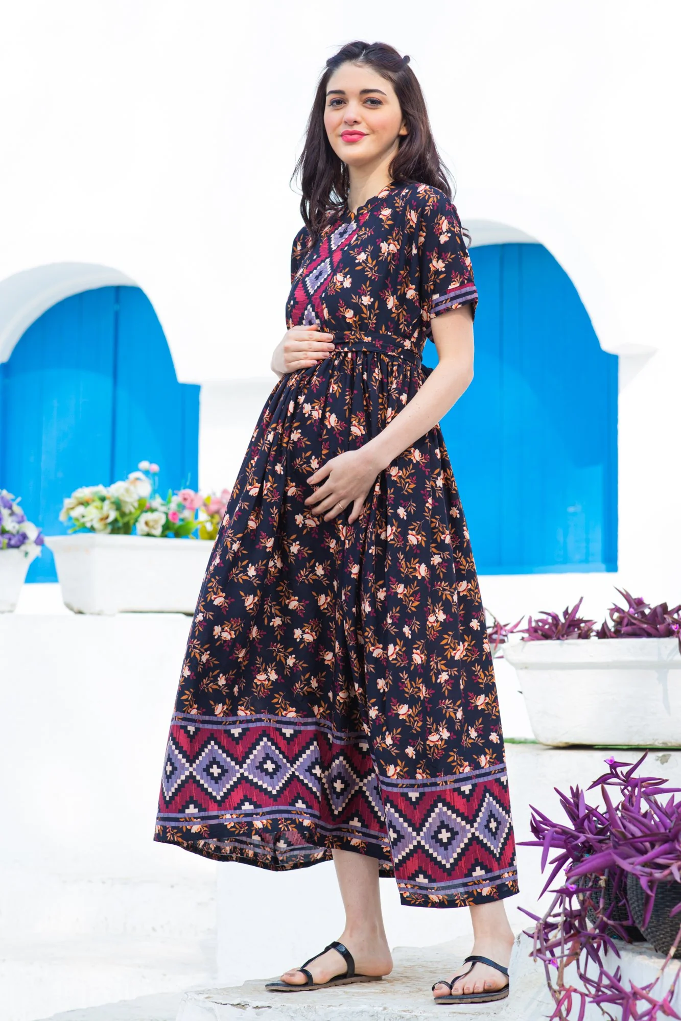 Jade Floral Maternity & Nursing Kurta Dress - Chenance
