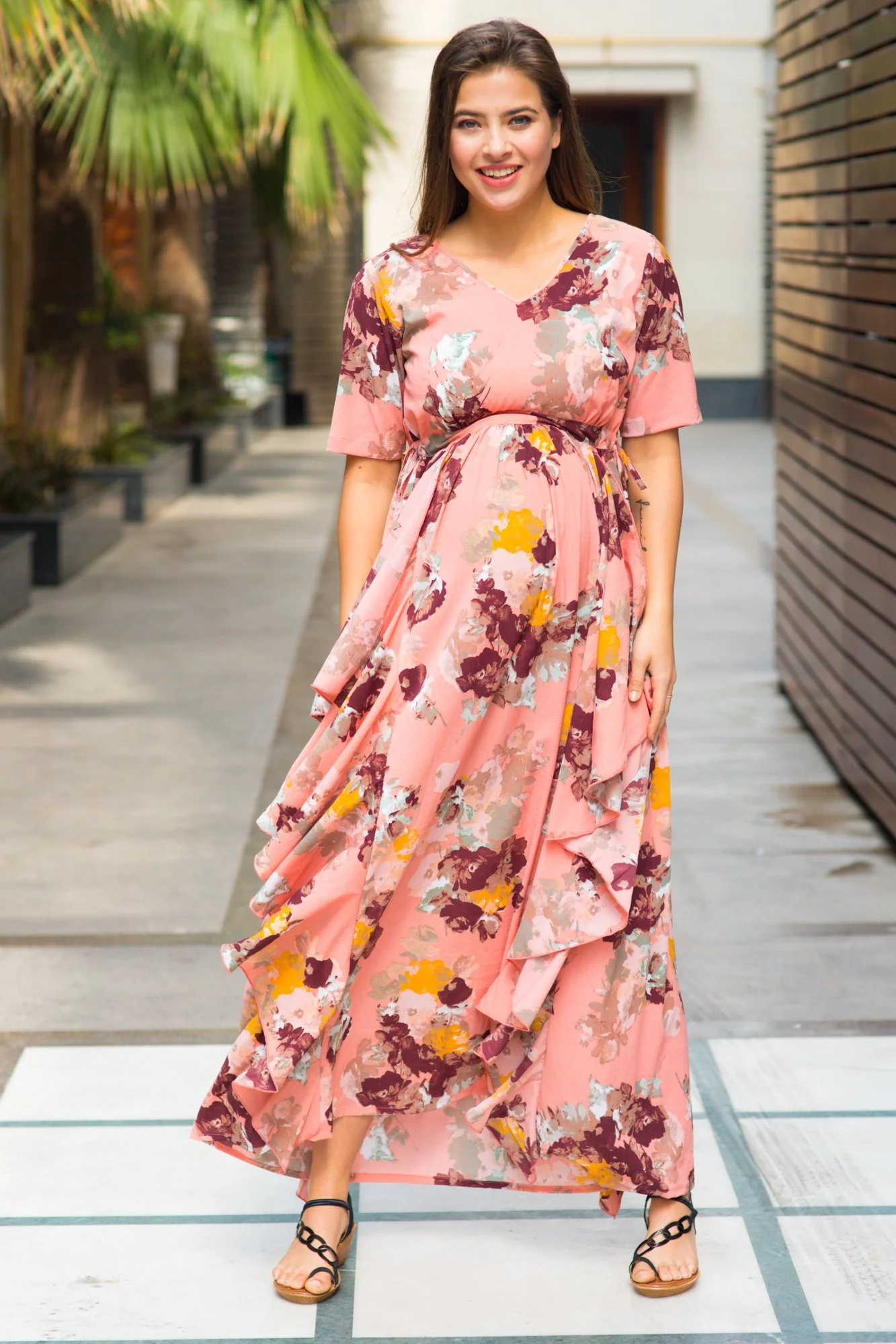 Luxe Peach Rouge Maternity Flow Dress - Chenance