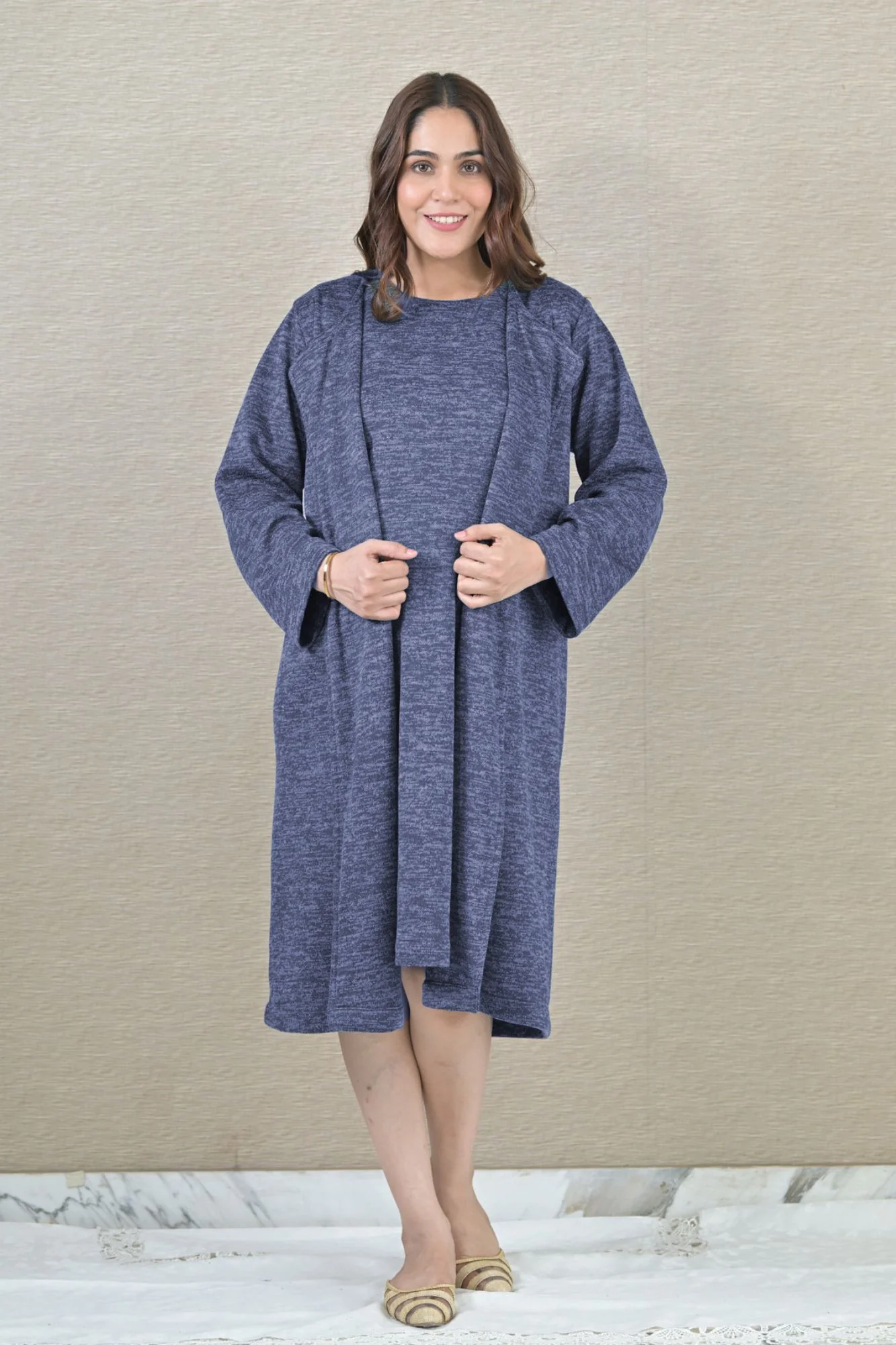 Blue Maternity Winter Dress With Cover Up (2pc) - Chenance