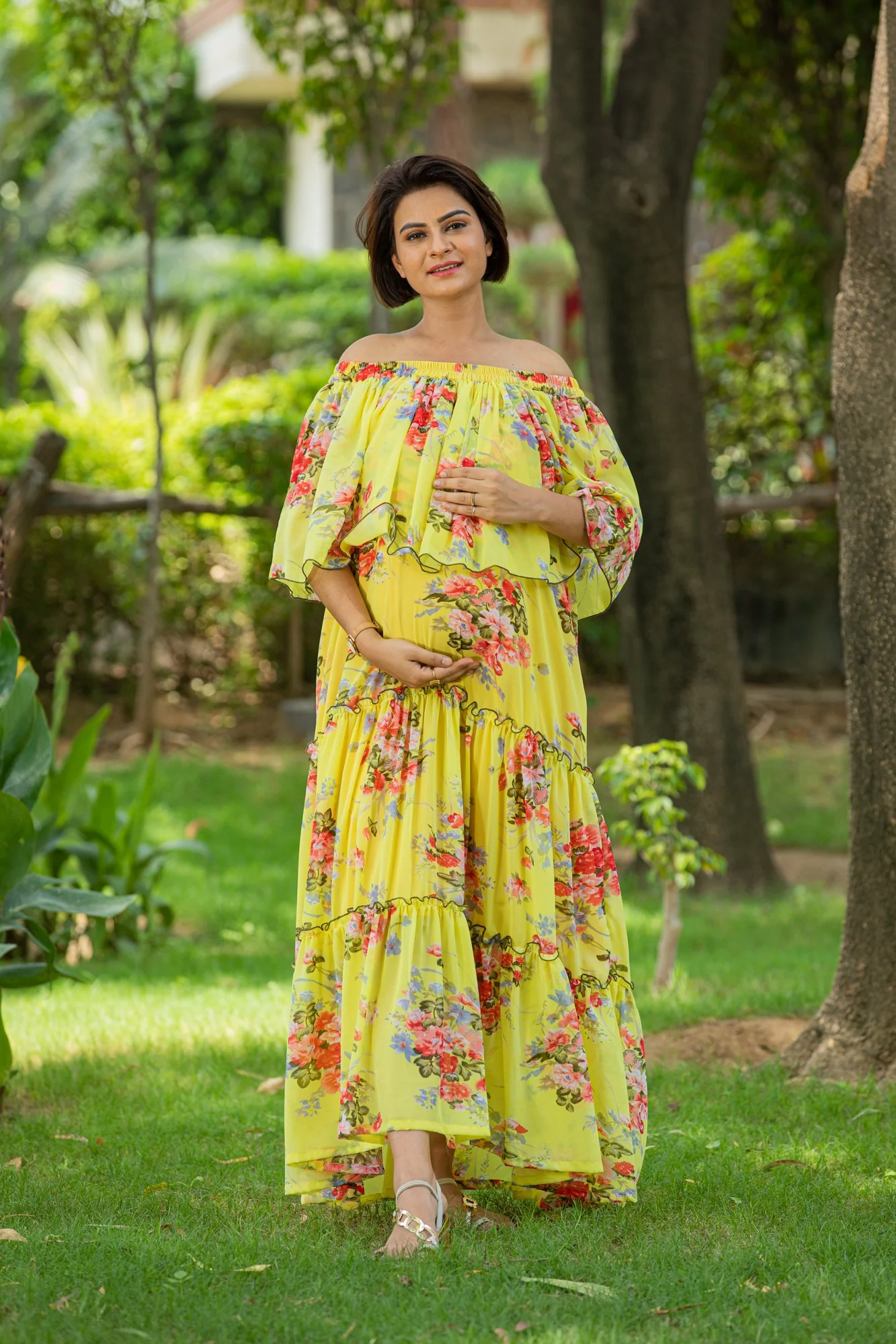 Sunshine Off-Shoulder Maternity Maxi Dress - Chenance