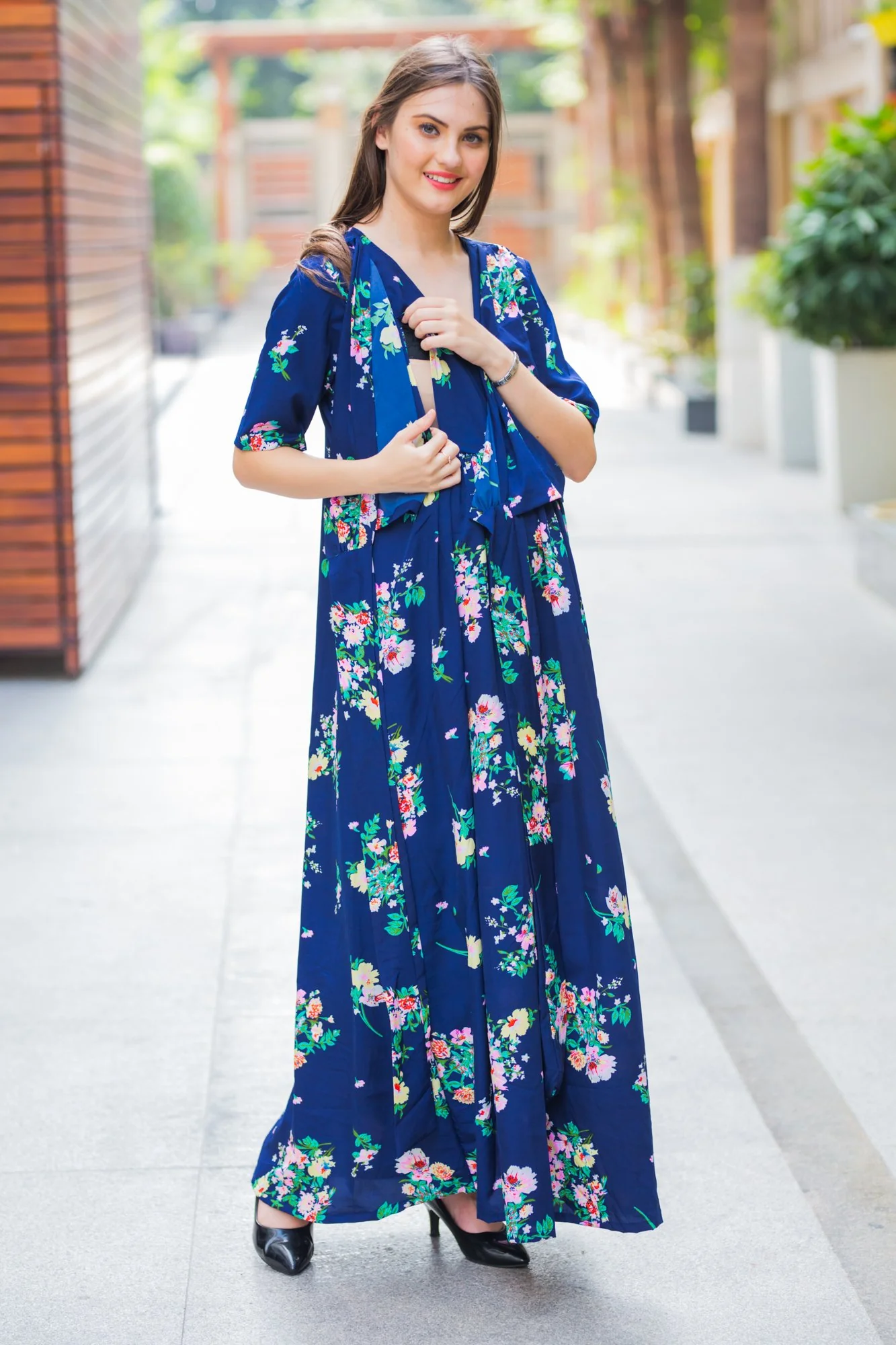 Midnight Blue Maternity & Nursing Wrap Dress - Chenance