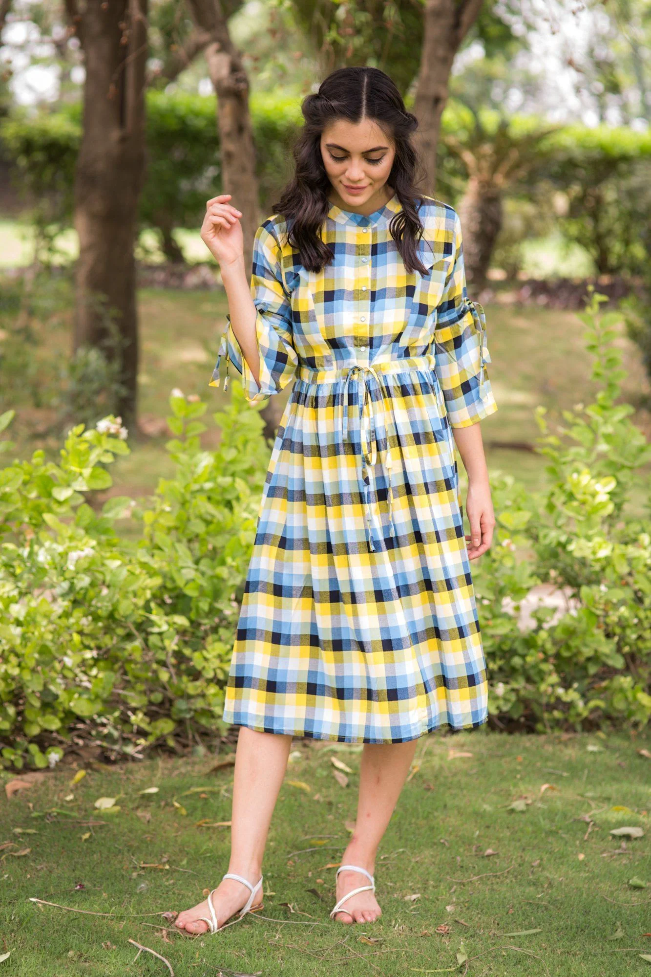 Baby Yellow Plaid Maternity & Nursing Kurta Dress - Chenance