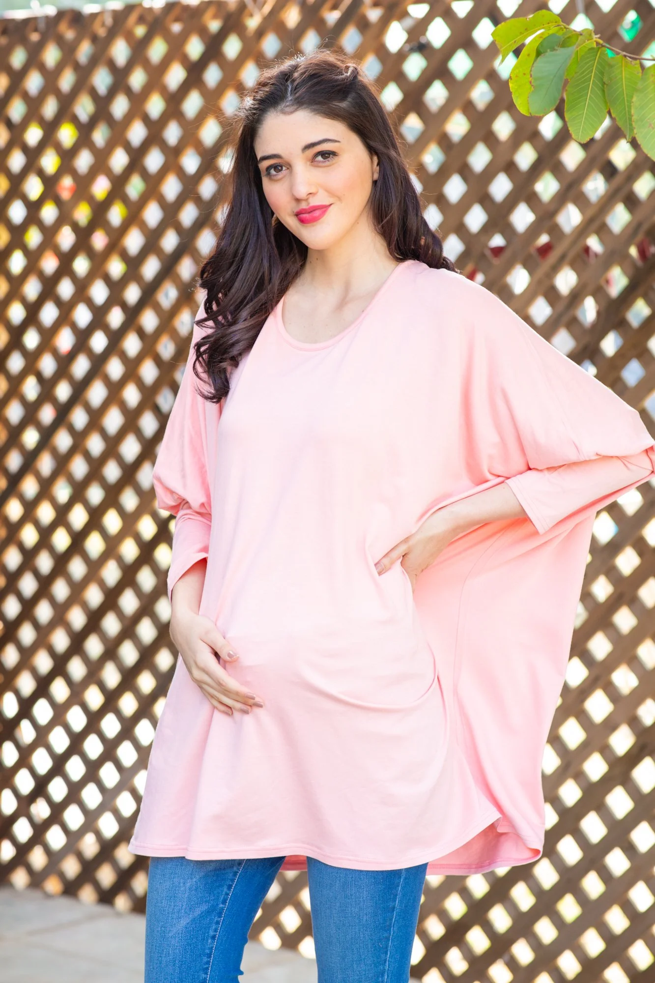 Peach Stretchable Maternity Kaftan Top - Chenance