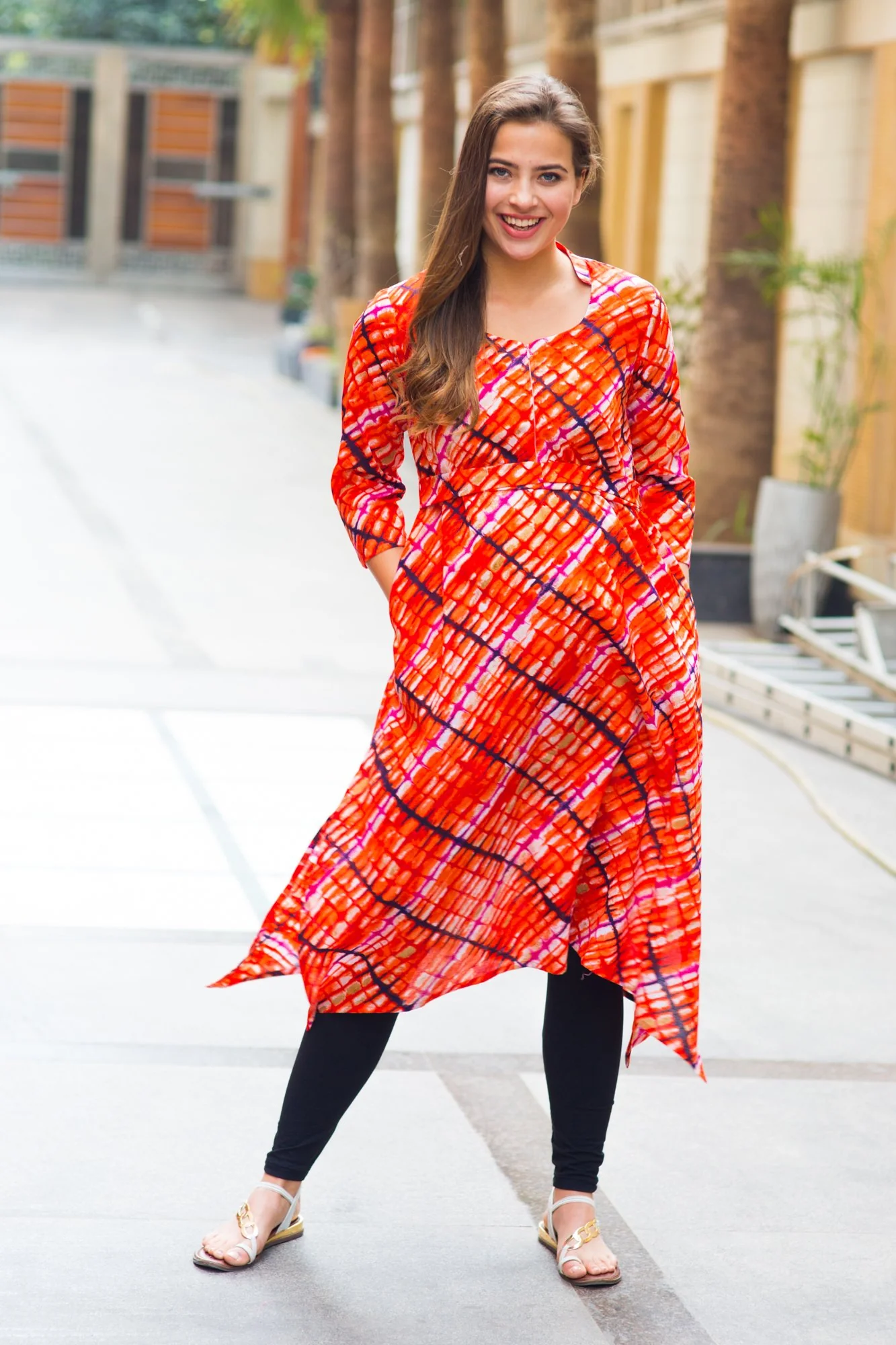 Abstract Saffron Cotton Maternity & Nursing Kurta - Chenance