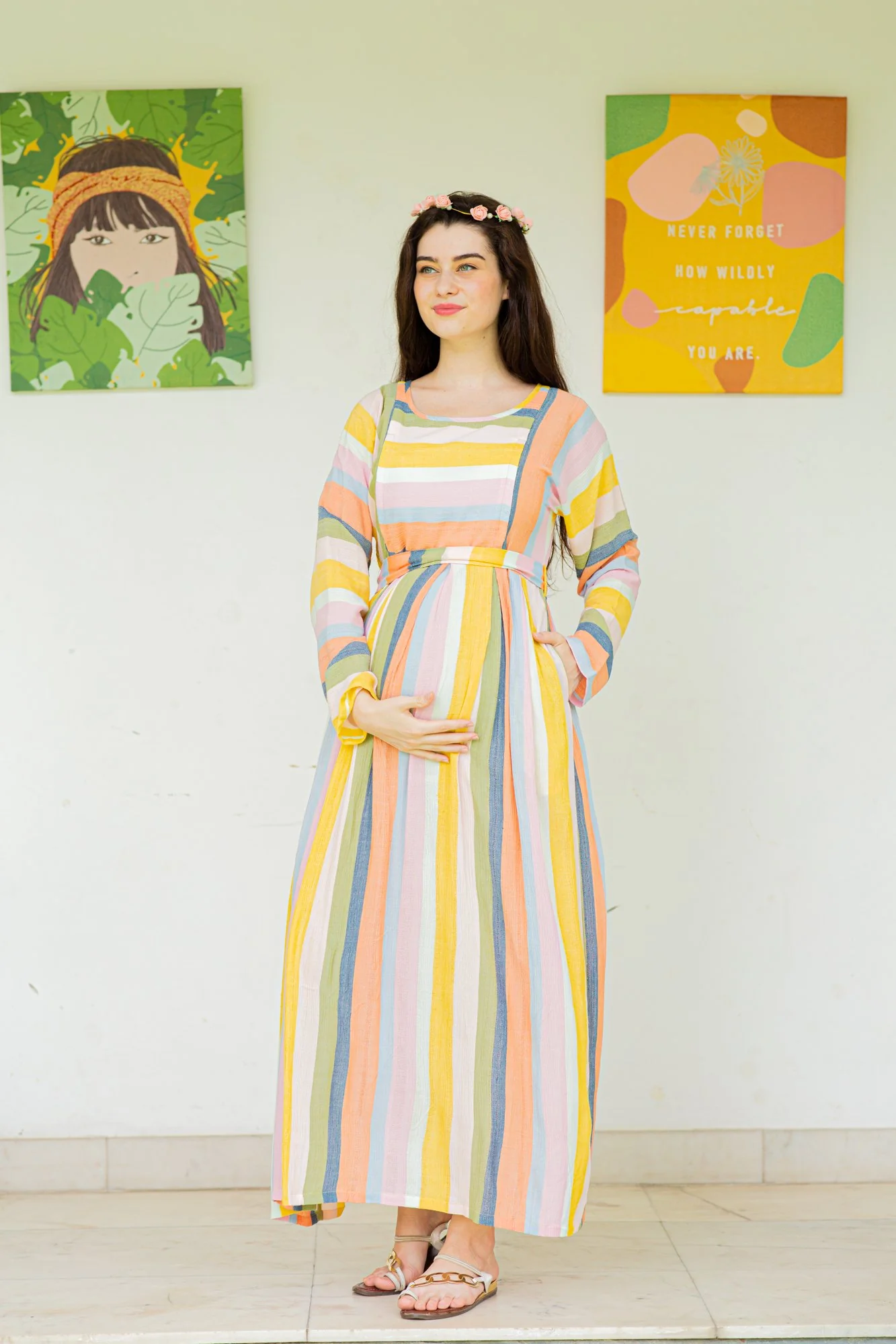Serene Striped Maternity & Nursing Maxi - Chenance