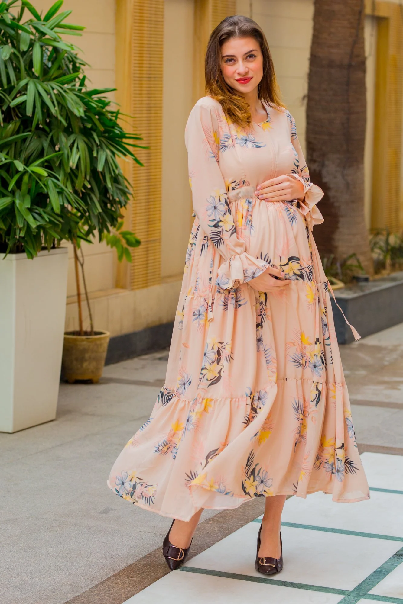 Soft Peachy Maternity & Nursing Layer Dress - Chenance