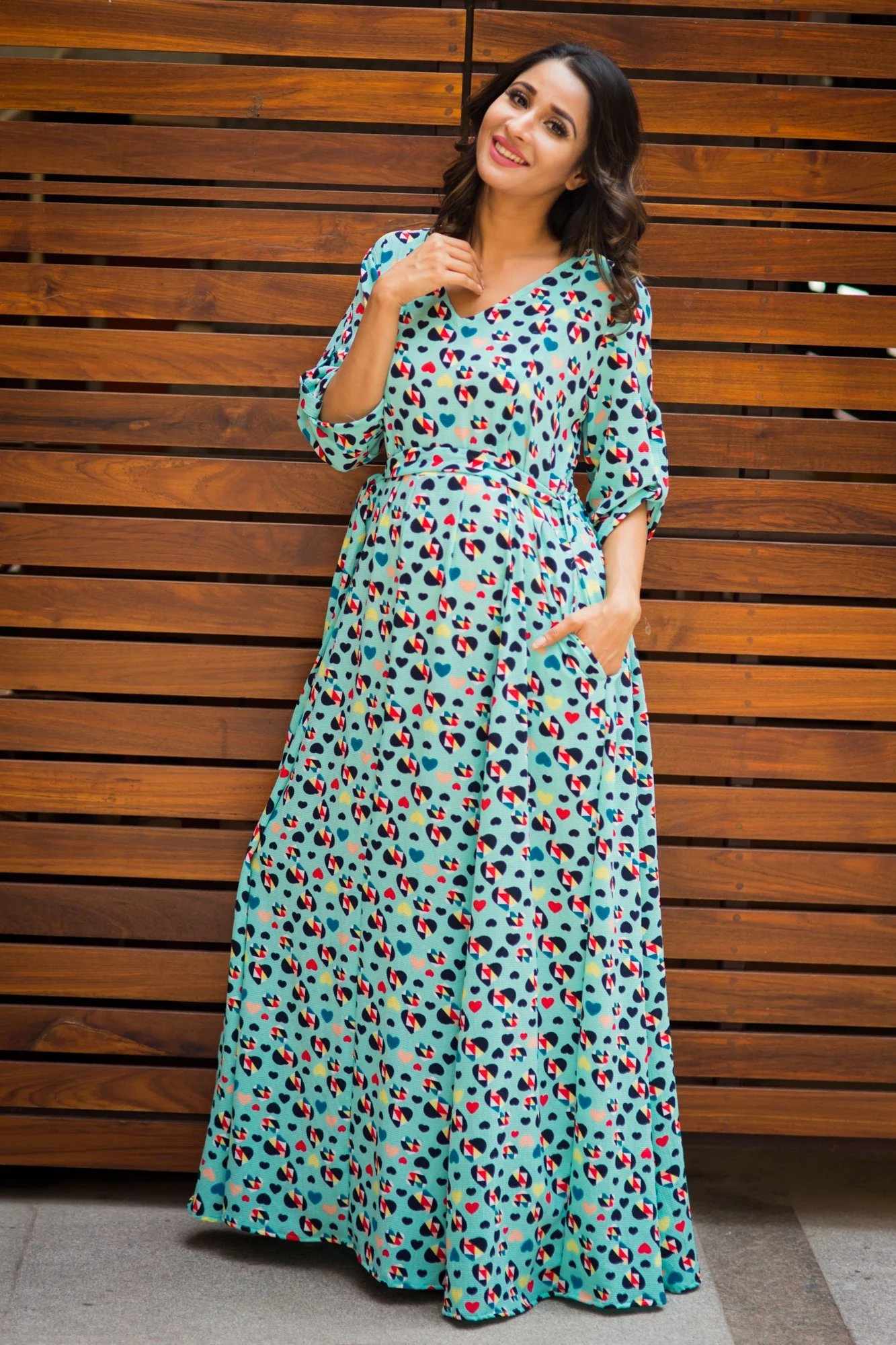 Mint Green Amour Concealed Zips Maternity & Nursing Maxi Dress - Chenance