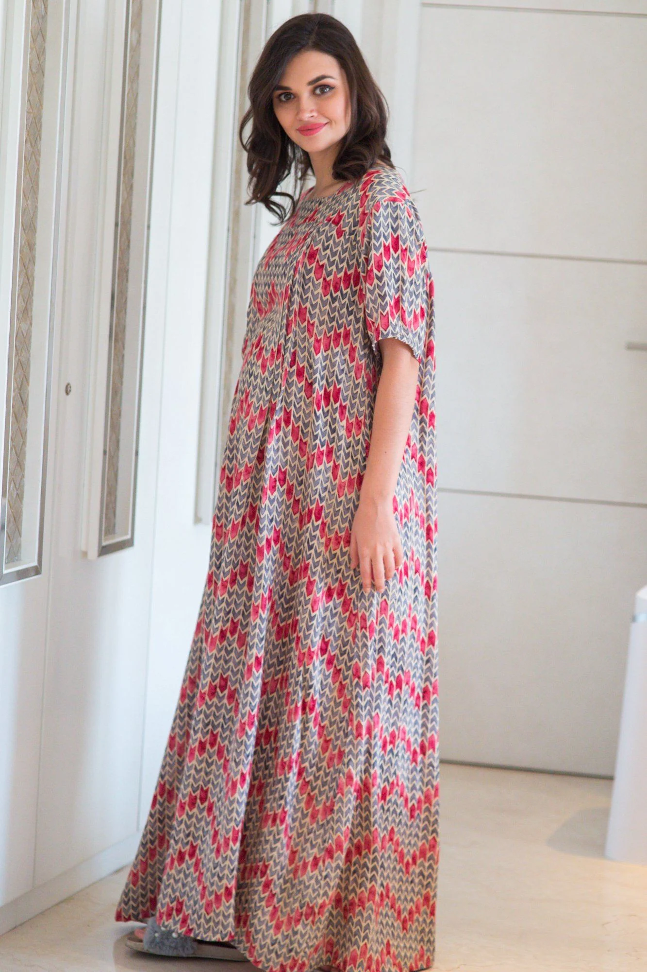 Orchid Zig-Zag Maternity & Nursing Night Dress - Chenance