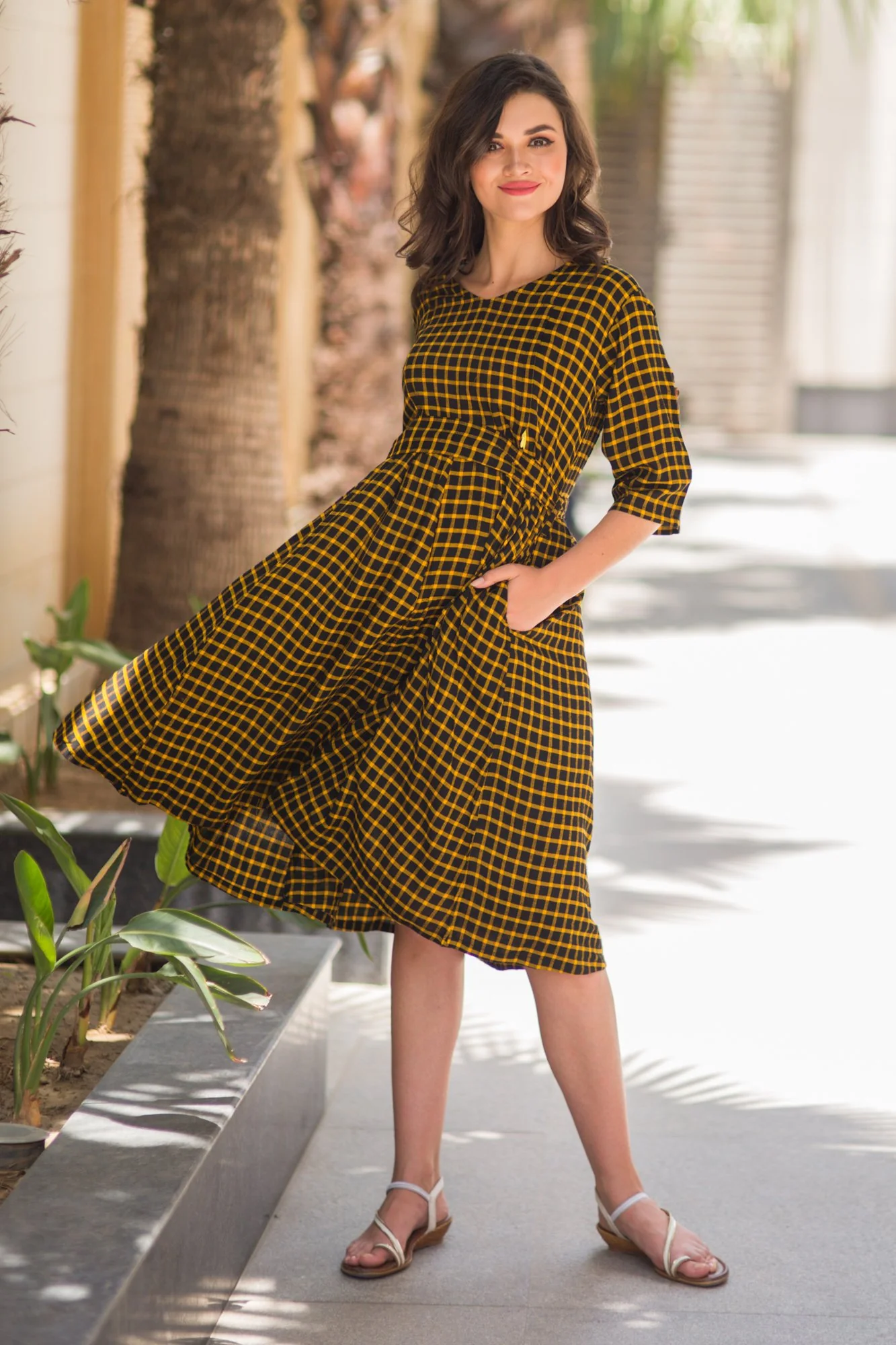 Chestnut Plaid Maternity & Nursing Dress - Chenance