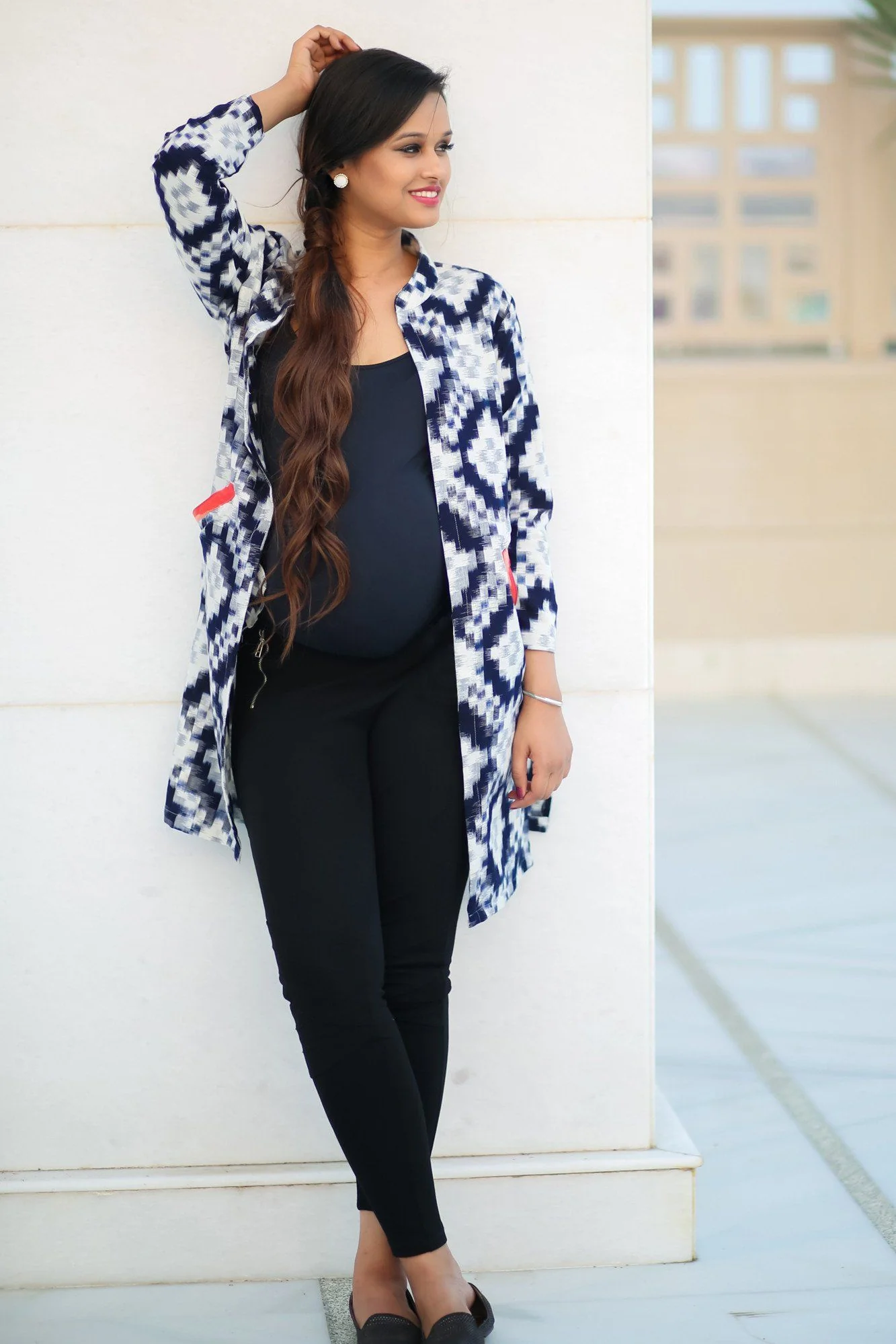 Deep Blue Check Ikat Maternity Cover Up - Chenance