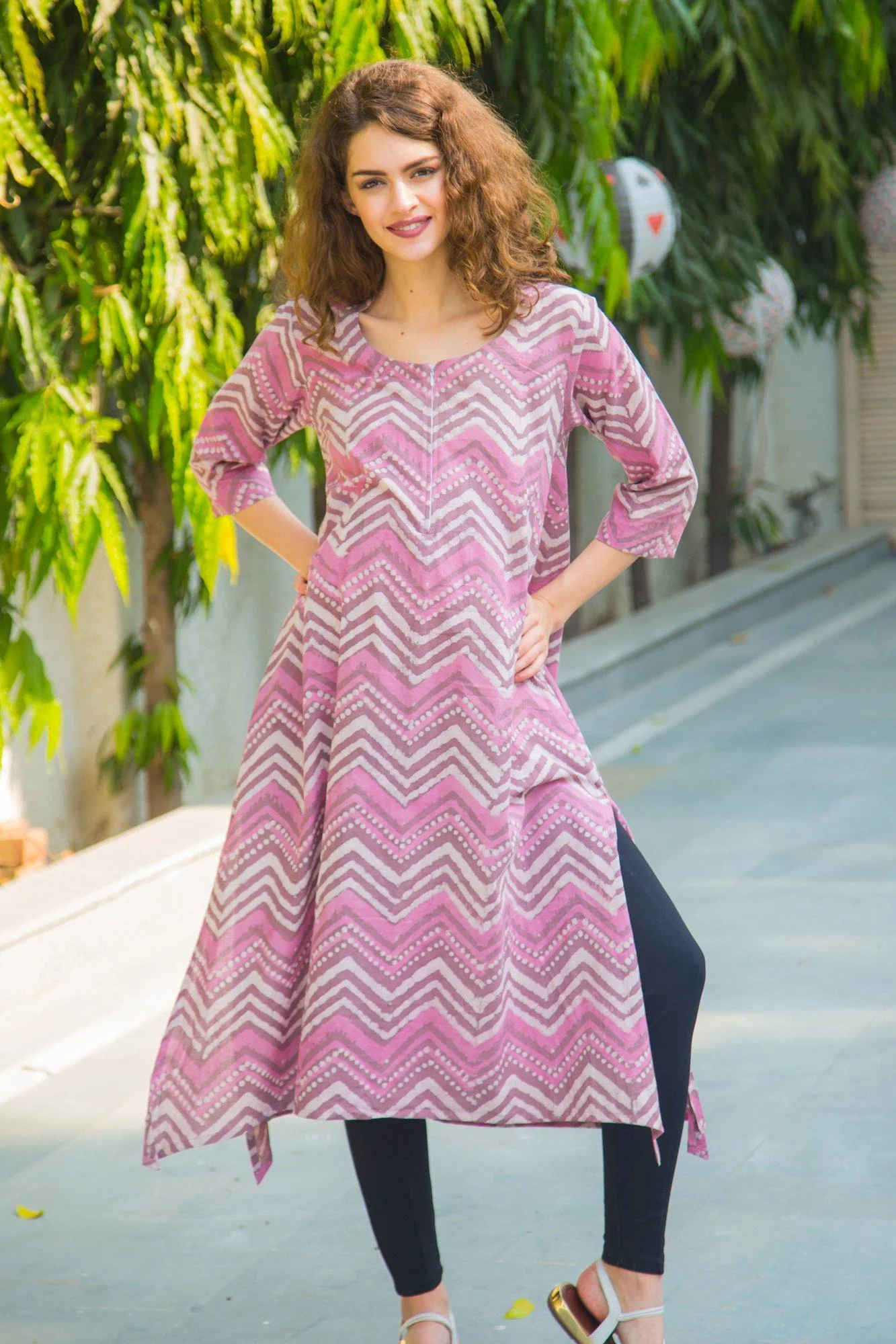 Berry Pink Front Zip Cotton Nursing Kurta - Chenance