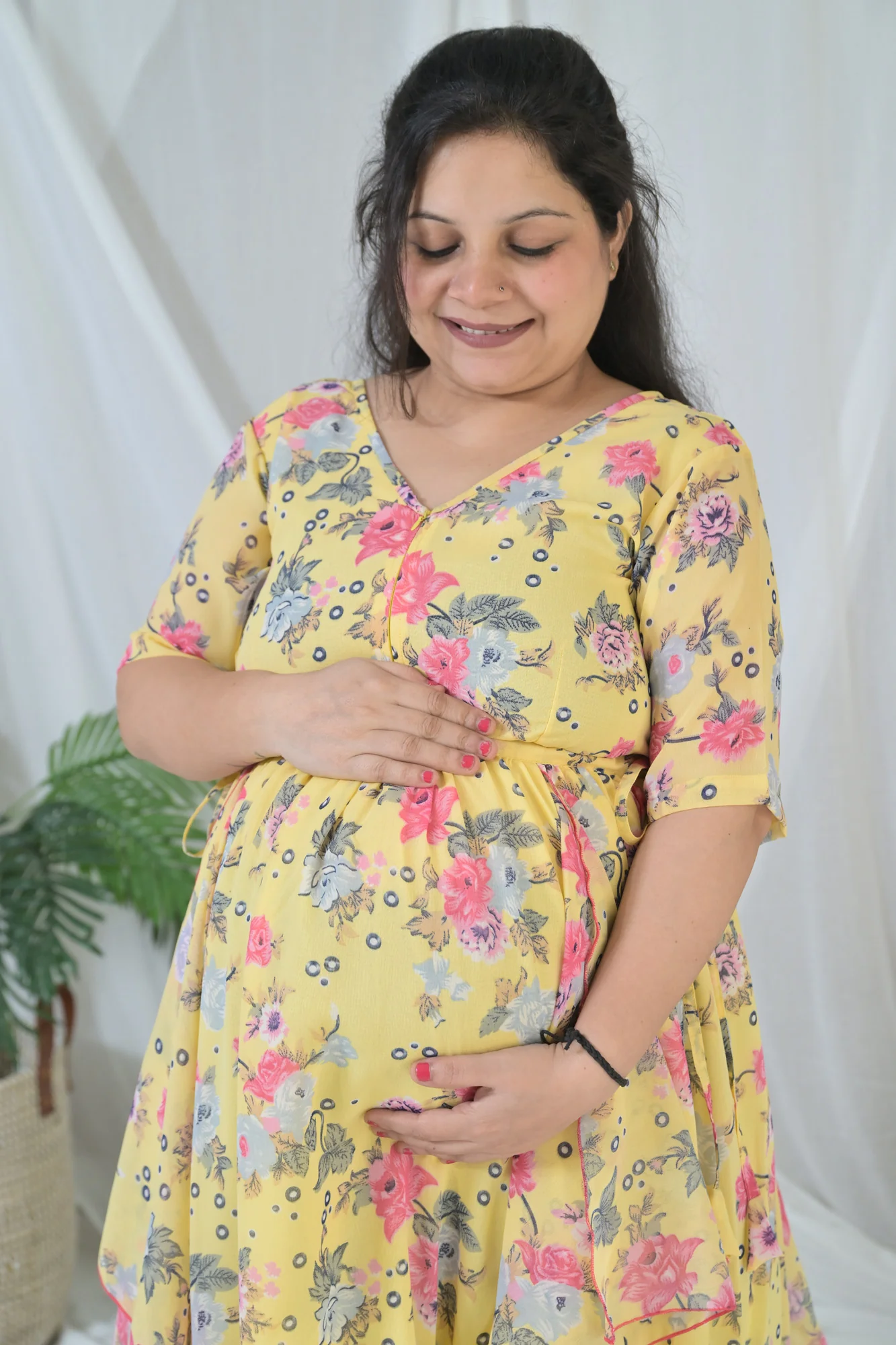 Happy Floral Yellow Maternity & Nursing Flow Dress - Chenance