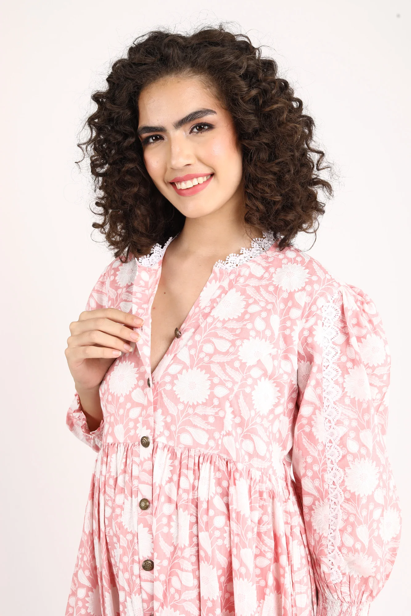 Dusty Flamingo Maternity & Nursing Gathered Dress (100% Cotton) - Chenance