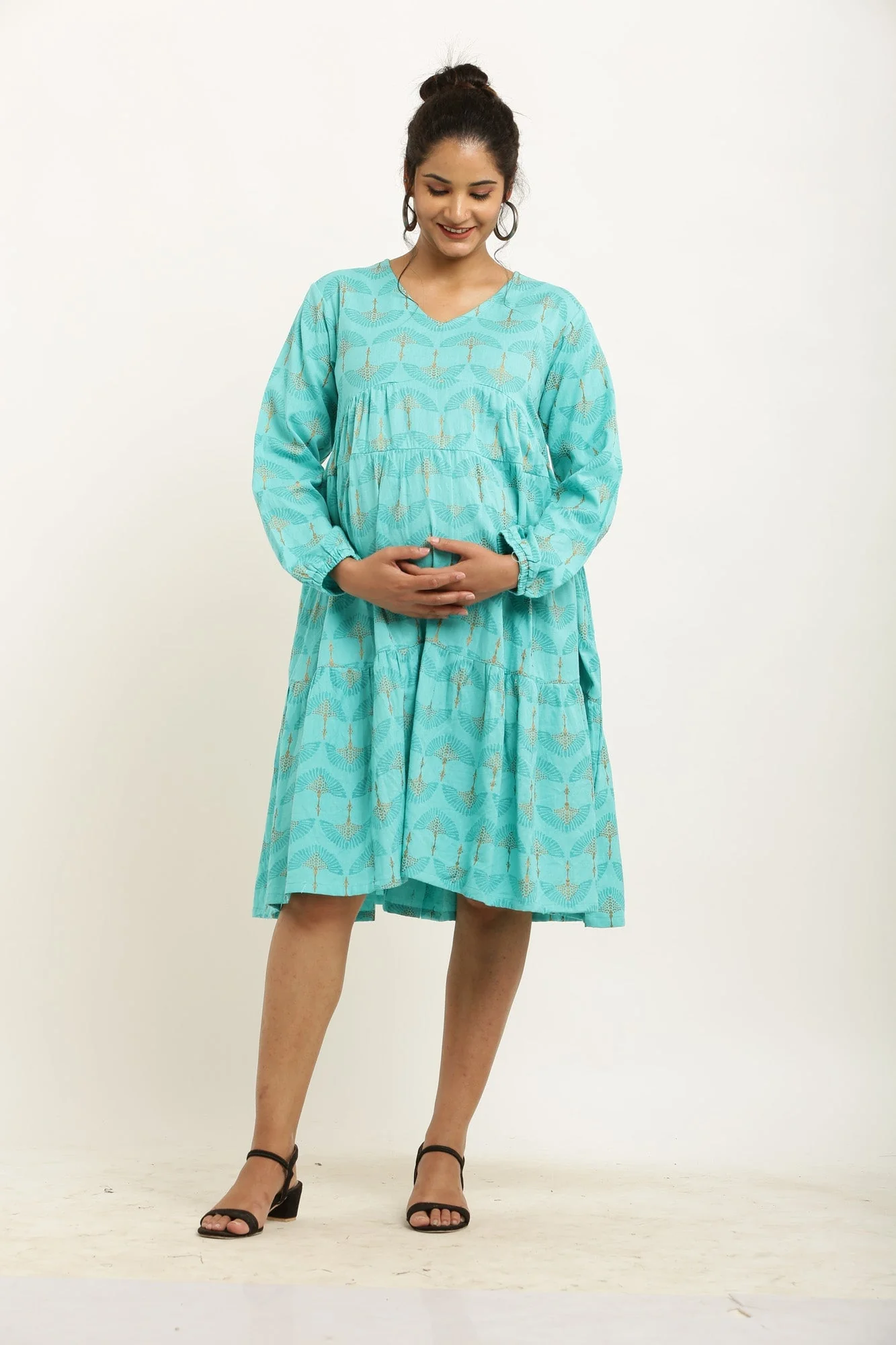 Aqua Blue Floral Maternity & Nursing Layered Dress - Chenance