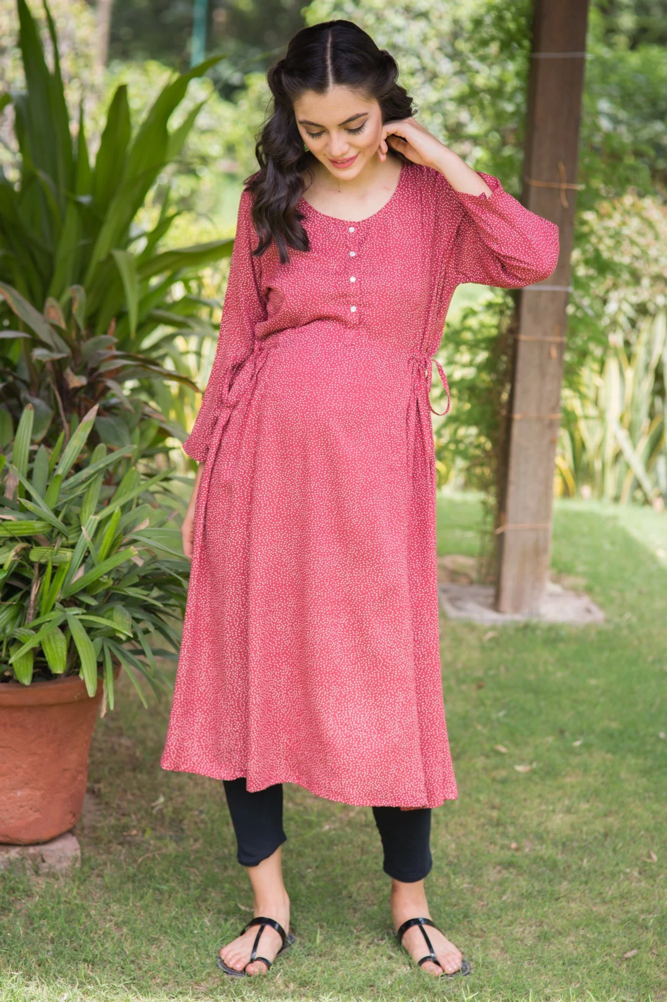 Spiced Coral Maternity & Nursing Kurta Dress - Chenance