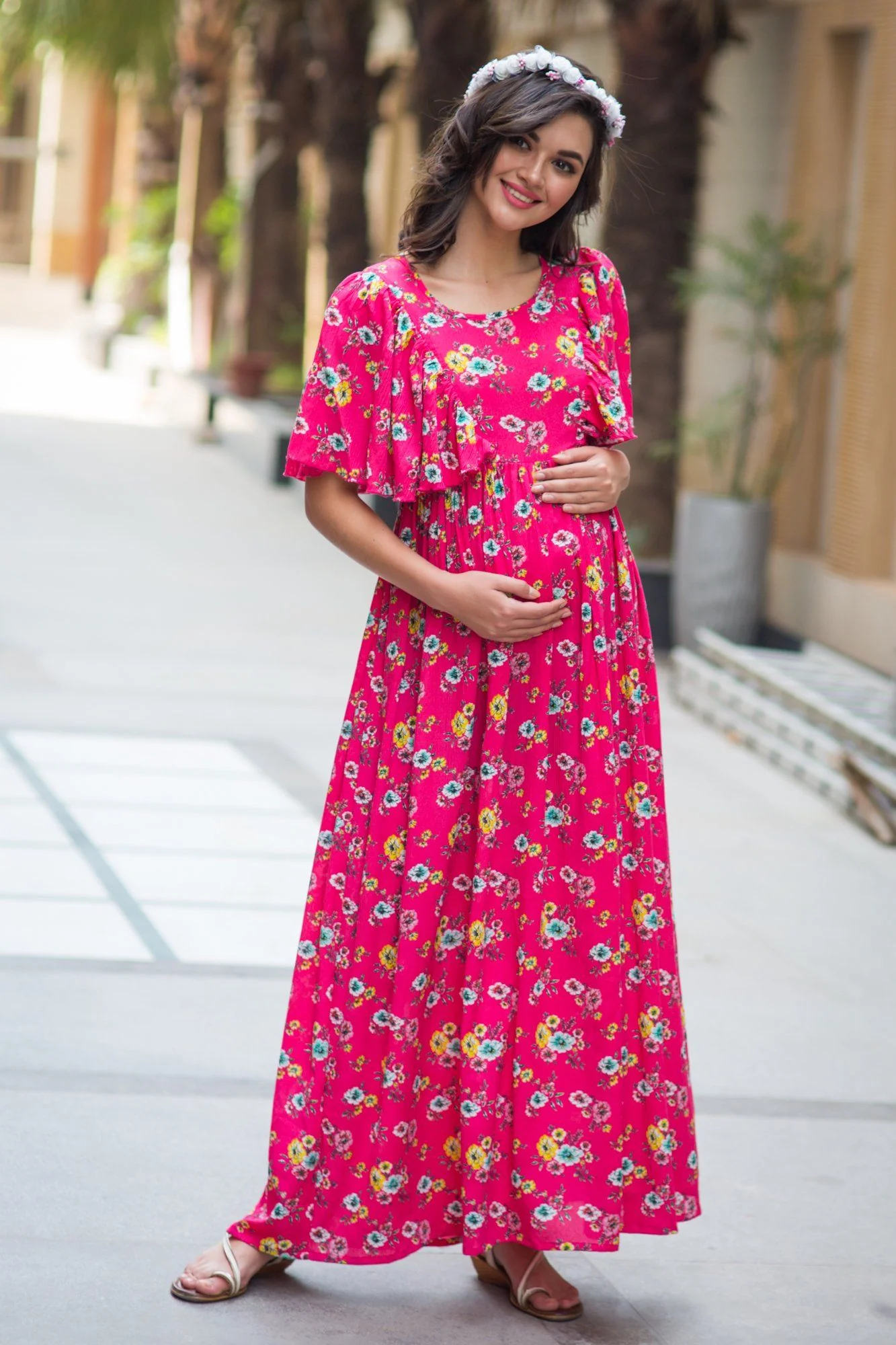 Taffy Floral Blush Maternity & Nursing Flap Dress - Chenance