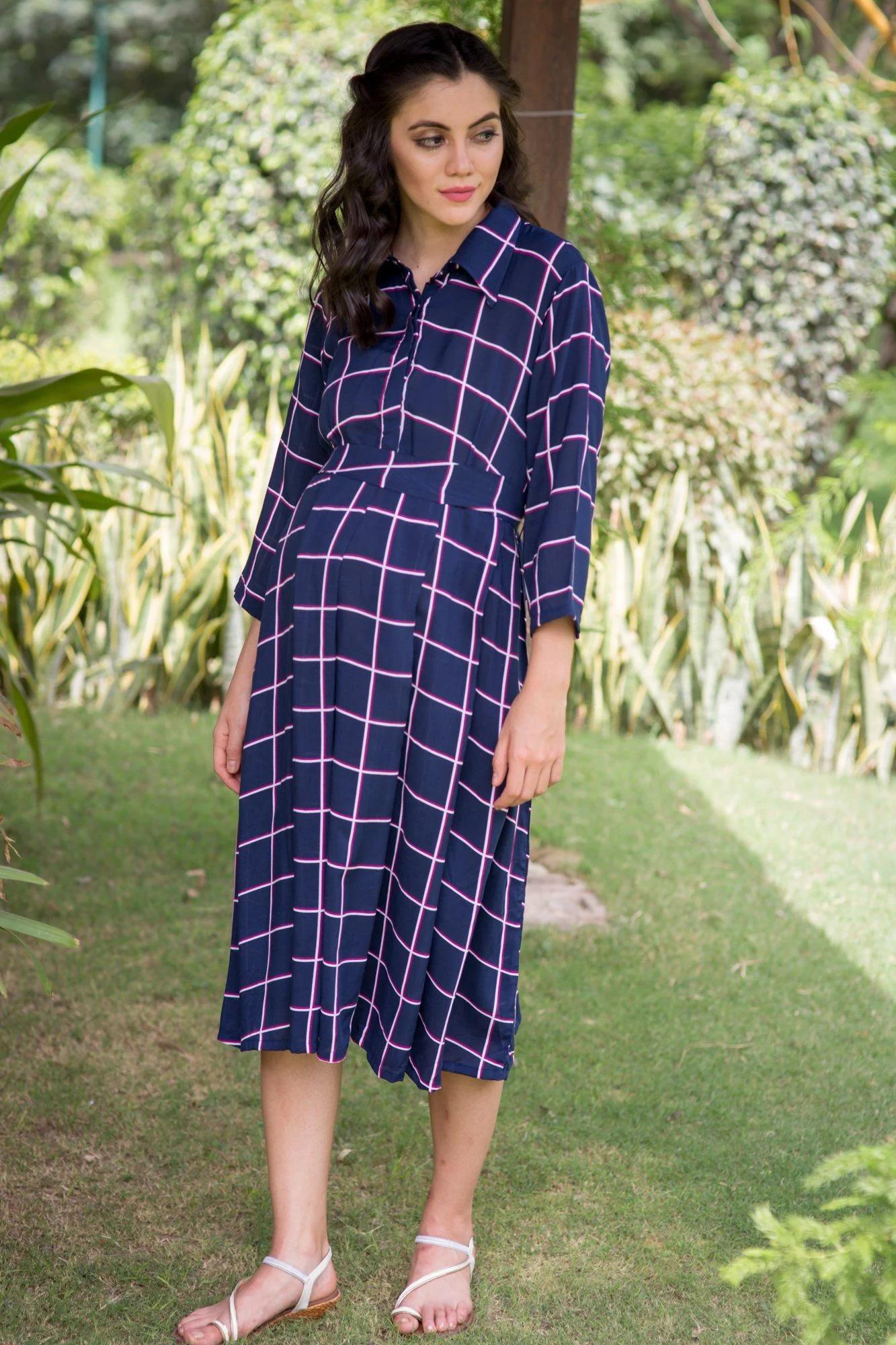 Nautical Check Maternity & Nursing Dress - Chenance