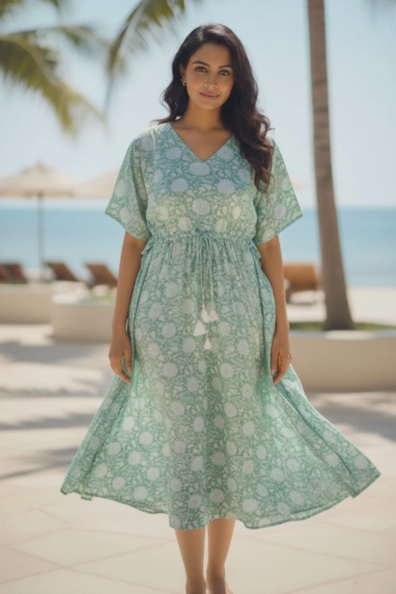 Floral Mint Maternity & Nursing Kaftan (100% Cotton) - Chenance