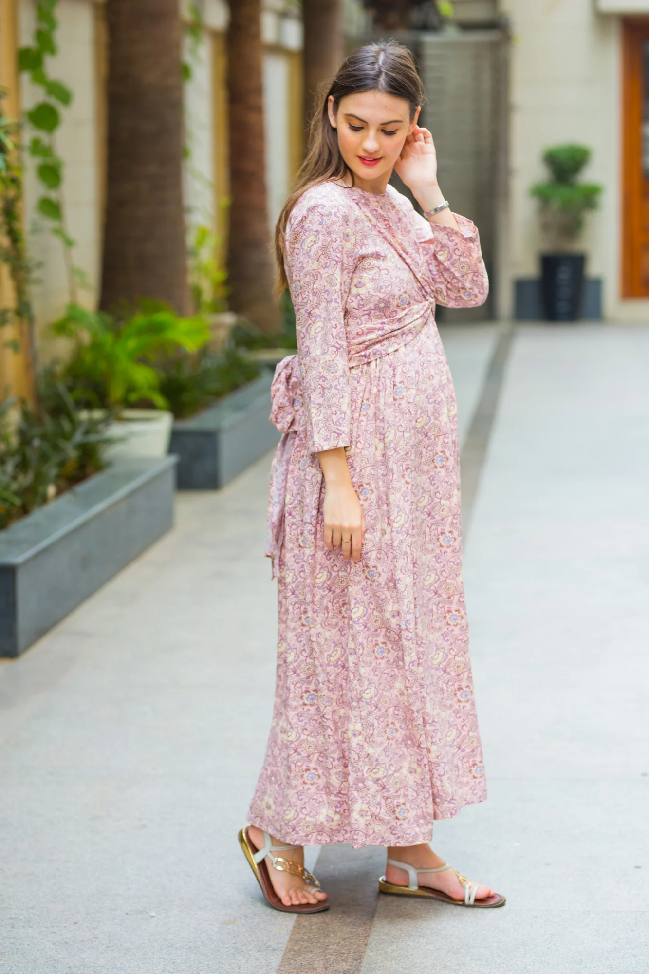 Pristine Pastel Floral Knot Maternity Midi Dress - Chenance
