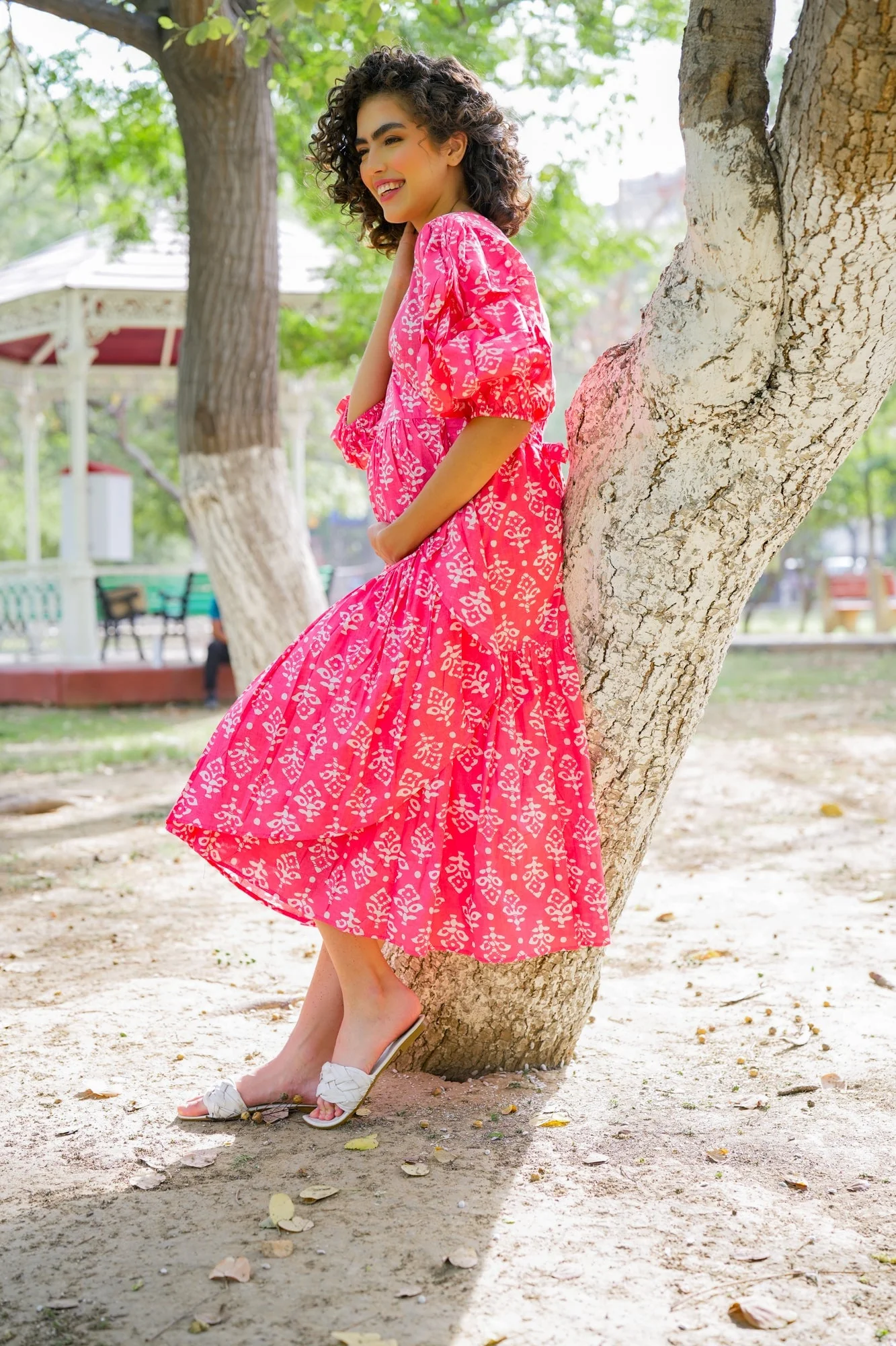 Winsome Baby Pink Maternity & Nursing Frill Wrap Dress (100% Cotton) - Chenance