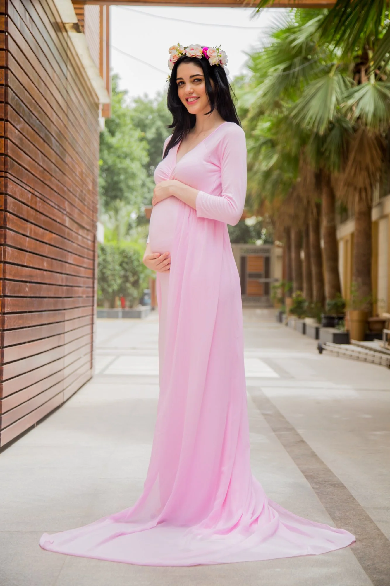 Exclusive Pretty Pink Trail Maternity Photoshoot Gown - Chenance
