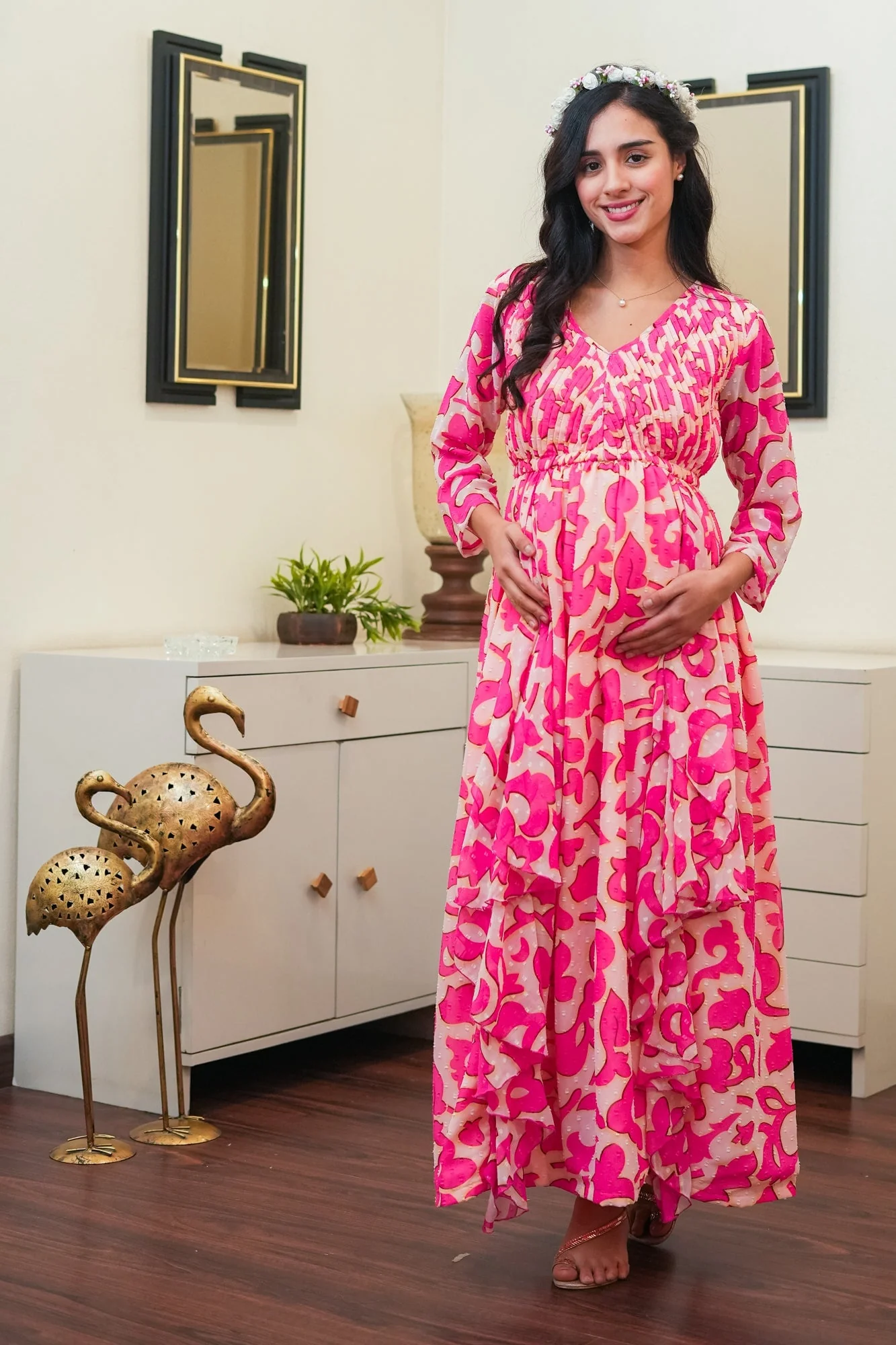 Lovable Baby Pink Maternity & Nursing Pintucks Flow Dress - Chenance