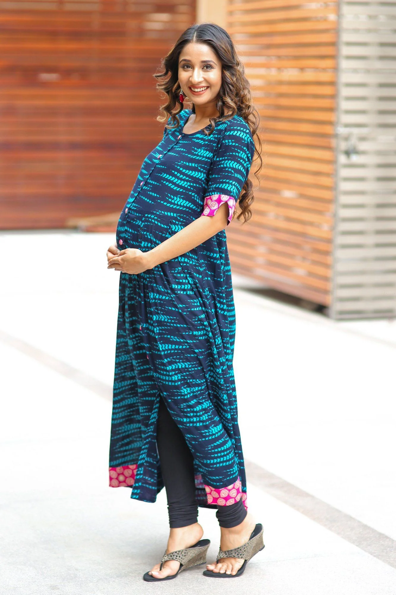 Deep Blue Dyed Maternity and Nursing Kurta - Chenance