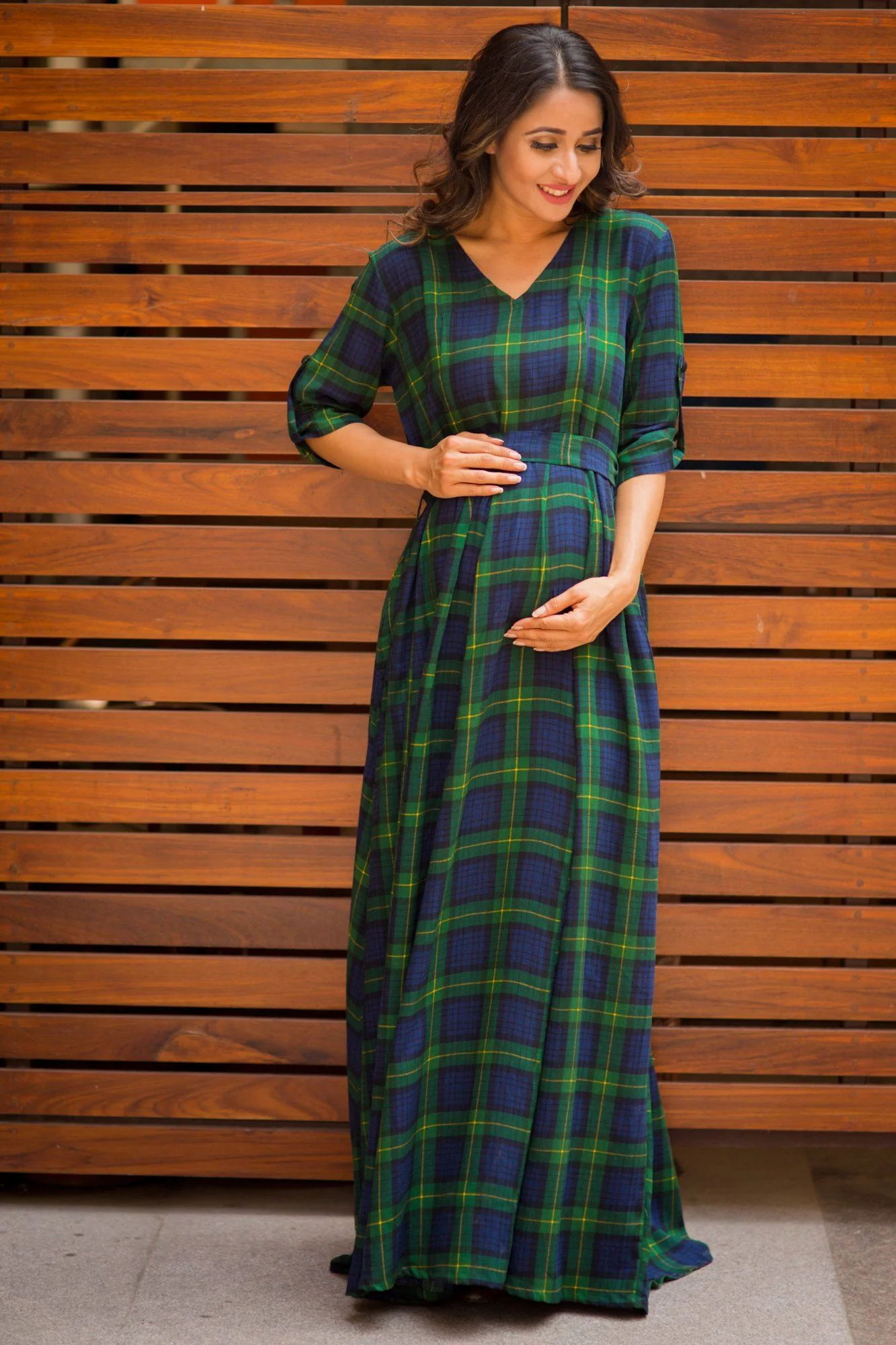 Nautical Green Plaid Maternity & Nursing Maxi Dress - Chenance