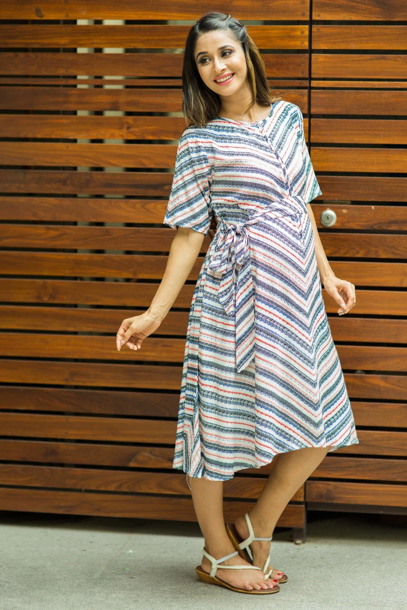 Fresh Stripe Vogue Front Zip Maternity & Nursing Dress - Chenance