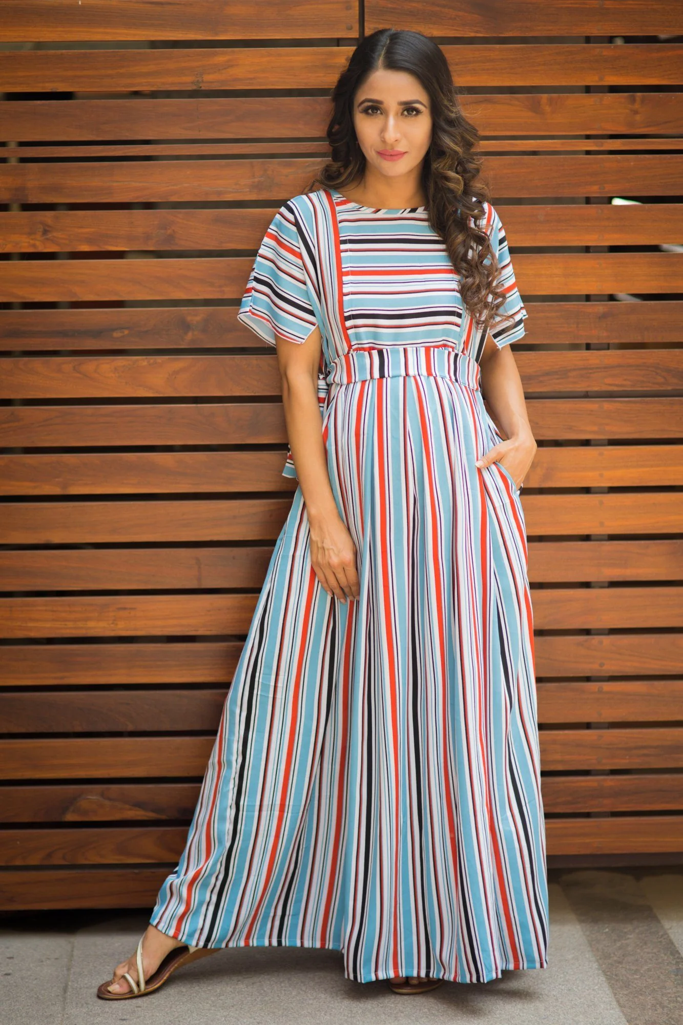 Multicolor Striped Nursing Crepe Dress - Chenance