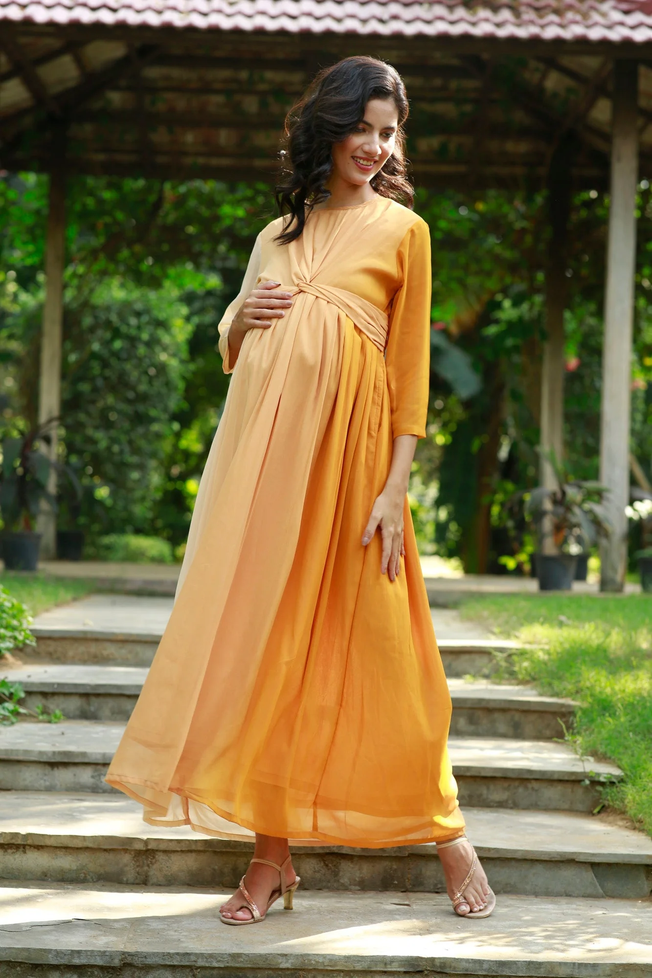 Graceful Honey Maternity Knot Dress - Chenance