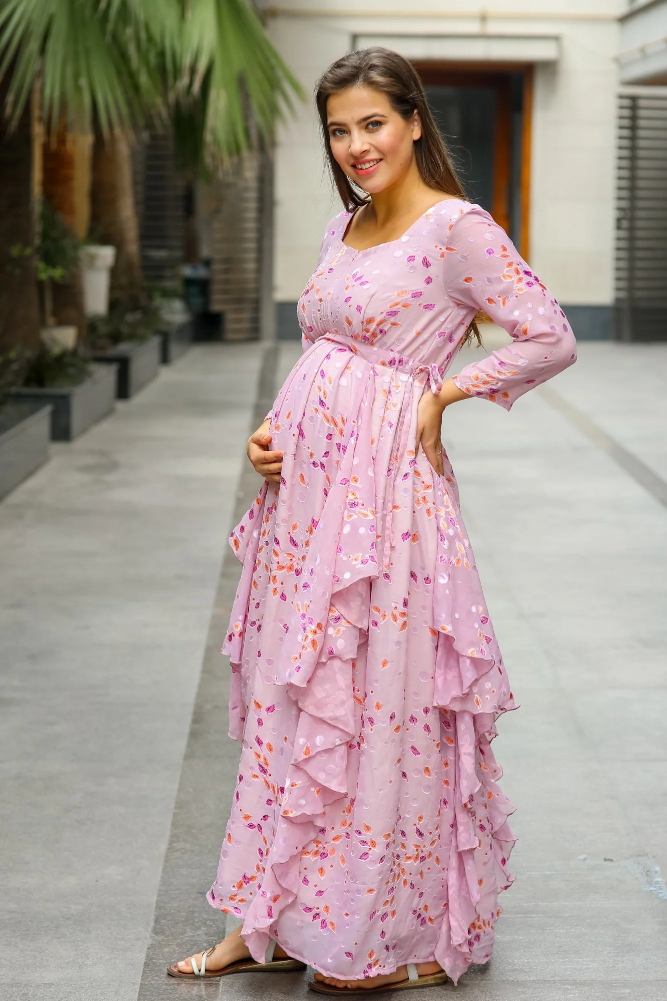 Pristine Lavender Maternity & Nursing Flow Dress - Chenance