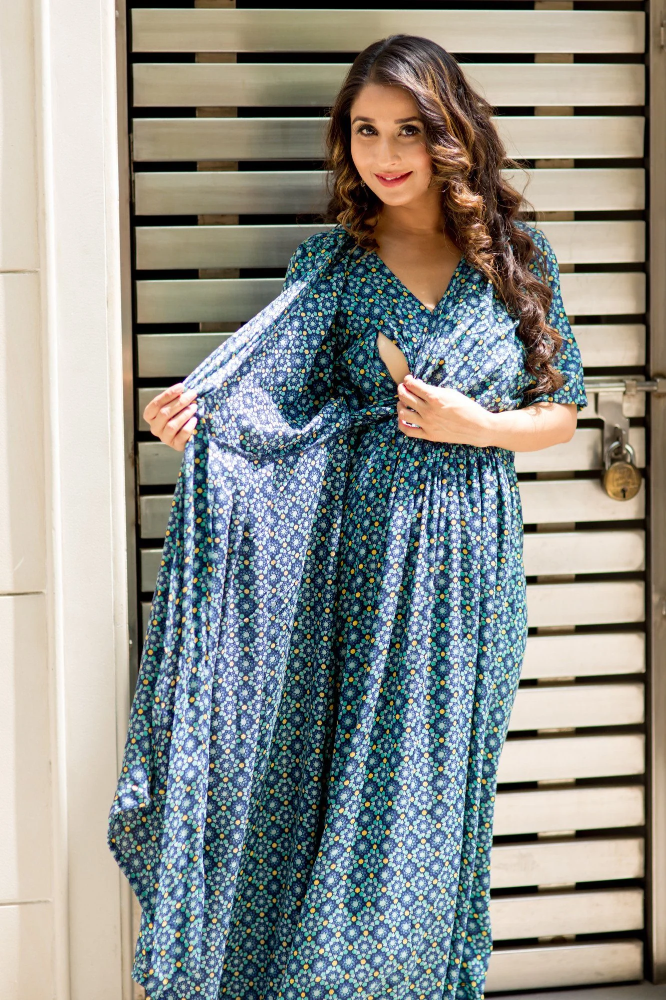 Cascading Diamond Wrap Maternity & Nursing Dress - Chenance