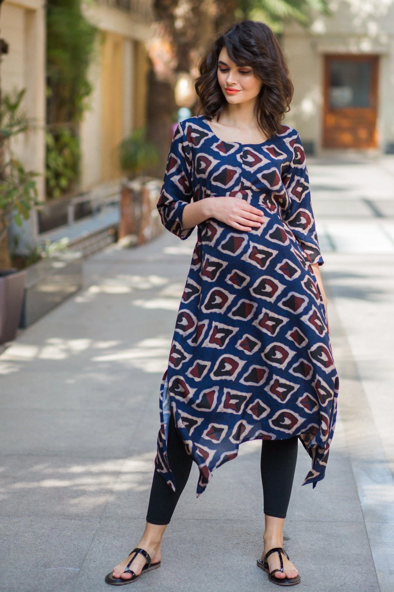 Geometrical Navy Maternity & Nursing Kurta - Chenance