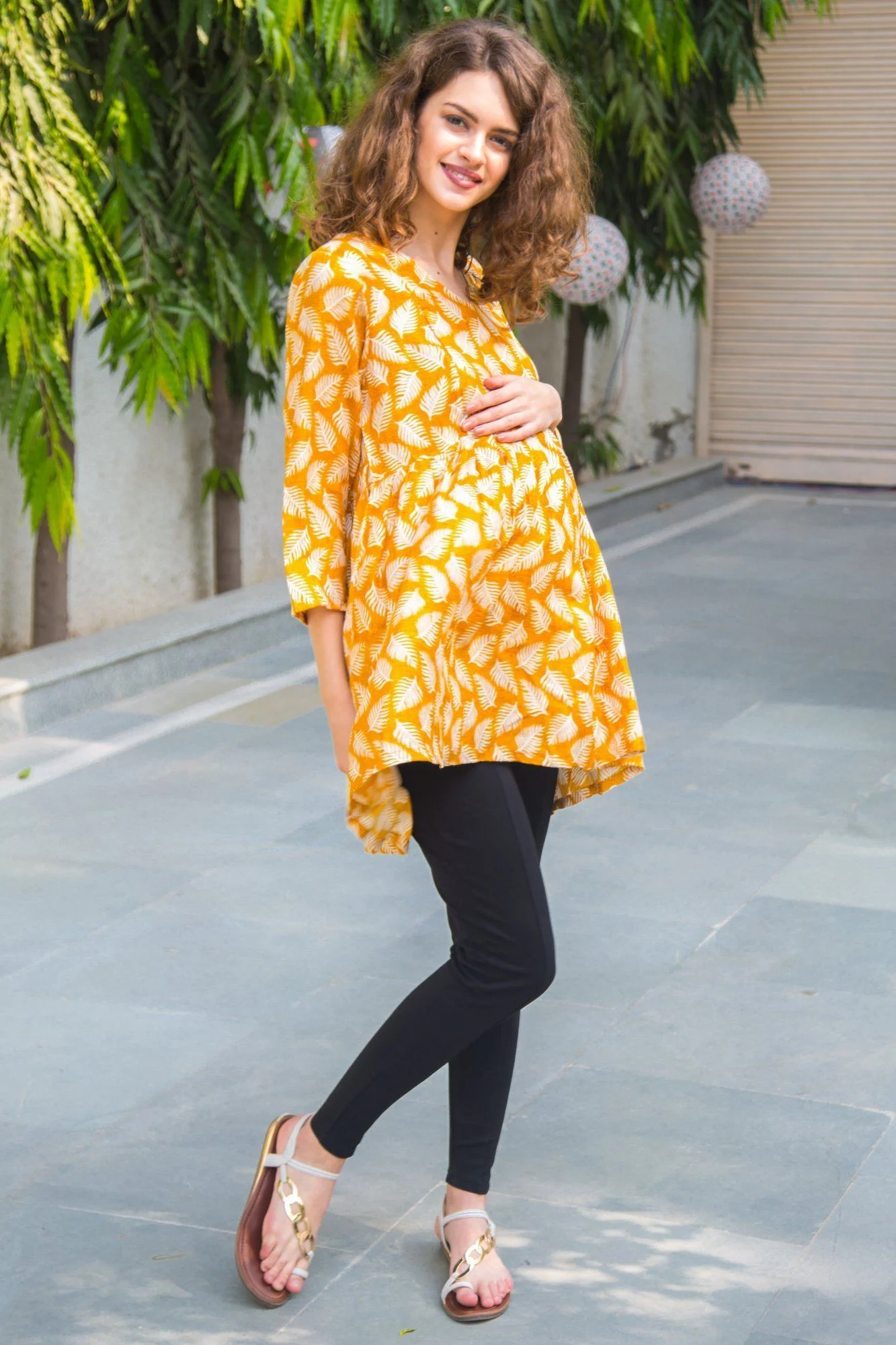 Yellow Leafy Maternity & Nursing Top - Chenance