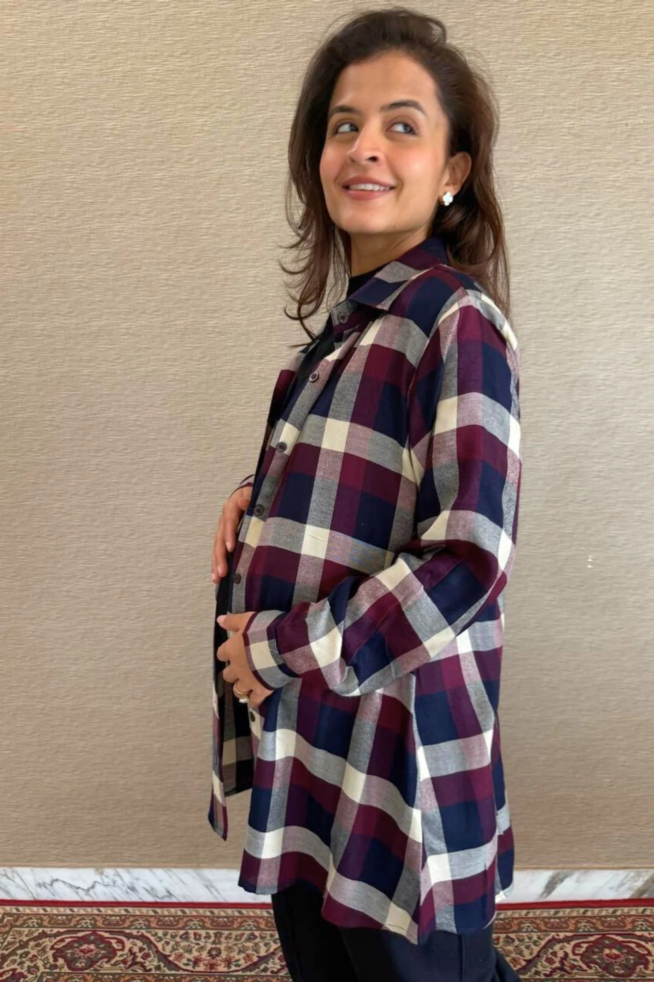 Blue Berry Check Maternity & Nursing Top - Chenance