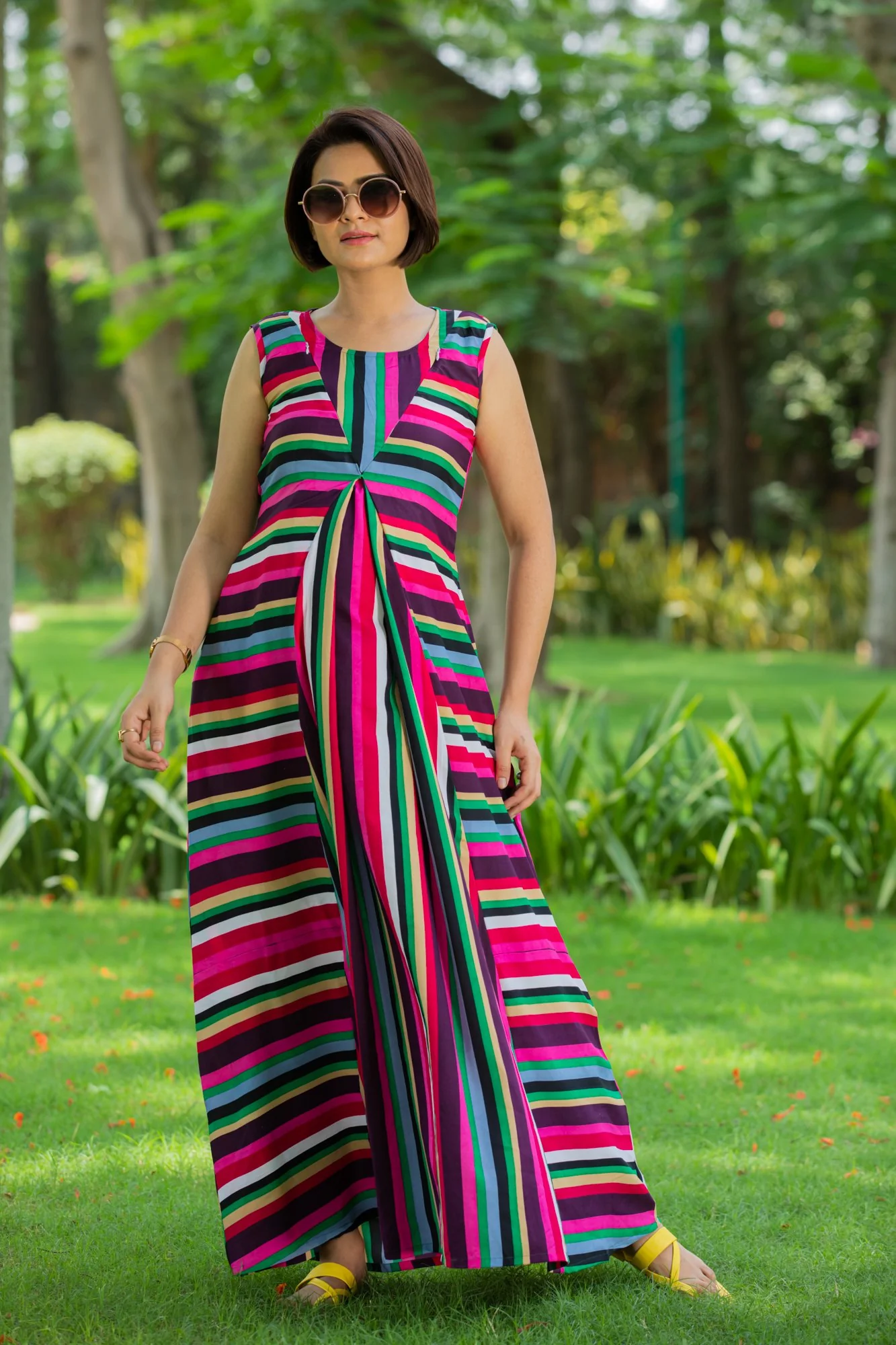 Chirpy Pink Striped Maternity & Nursing Dress - Chenance