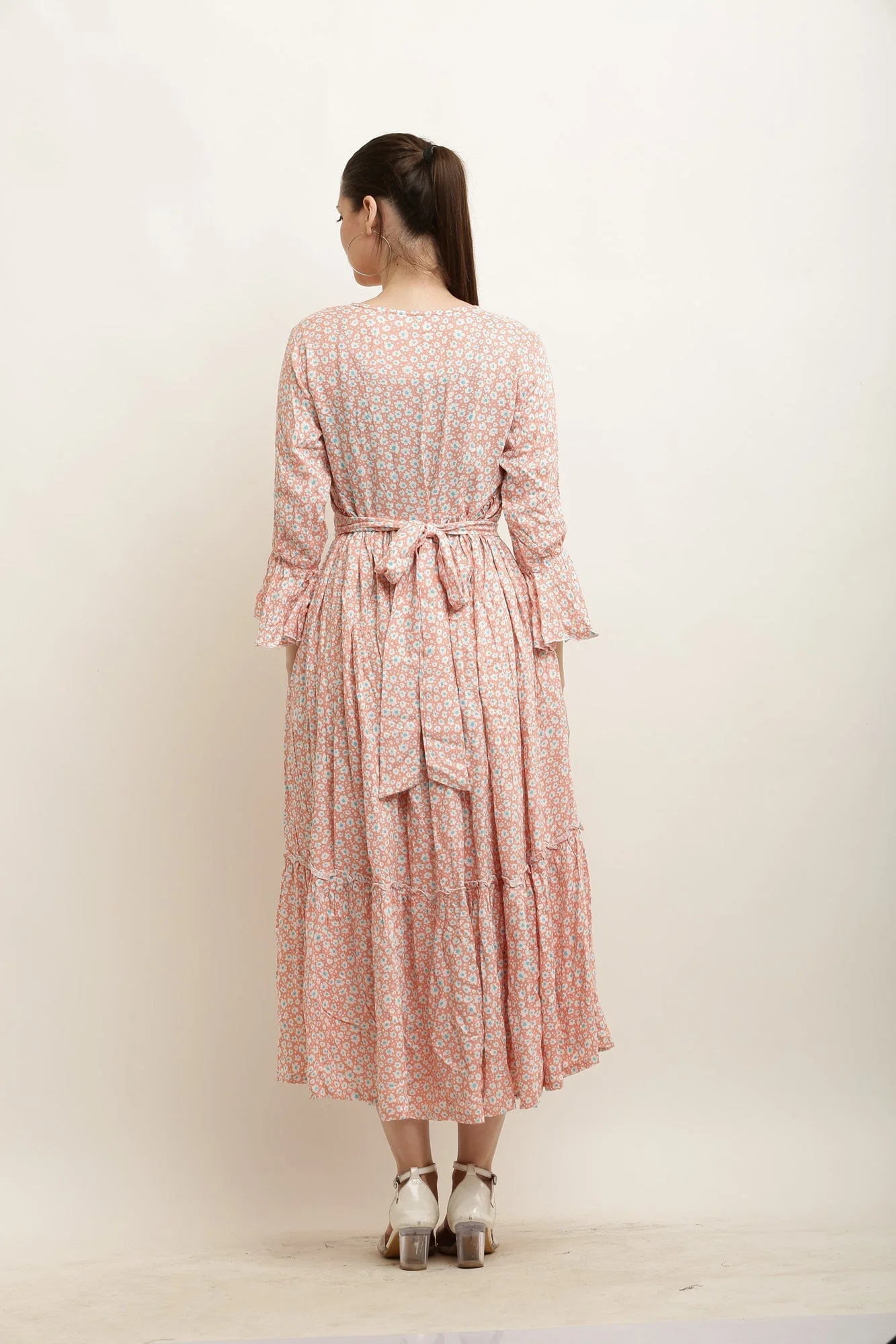 Chic Salmon Bloom Maternity Layered Knot Dress - Chenance