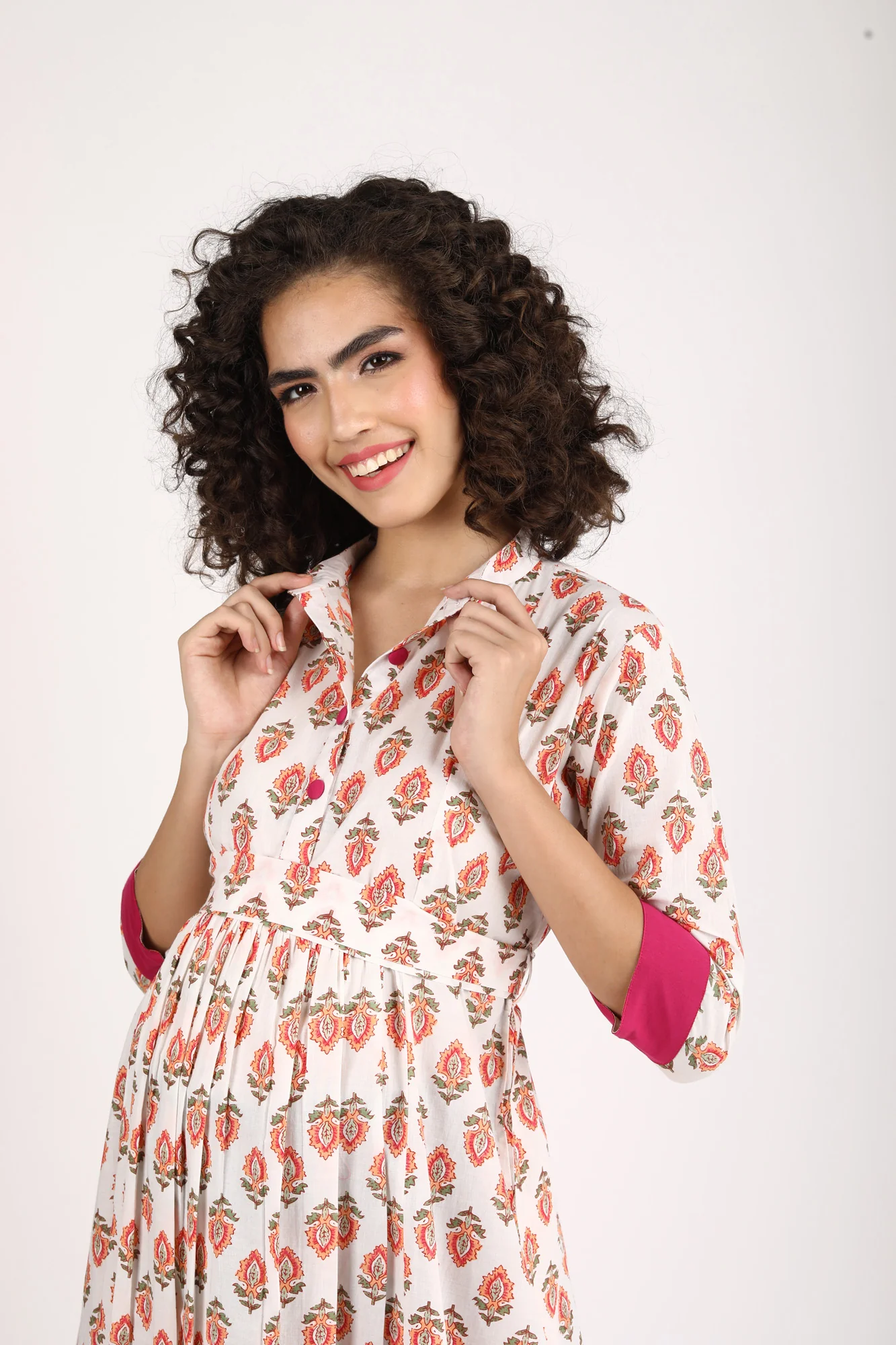 Orange White Maternity & Nursing Kurta (100% Cotton) - Chenance