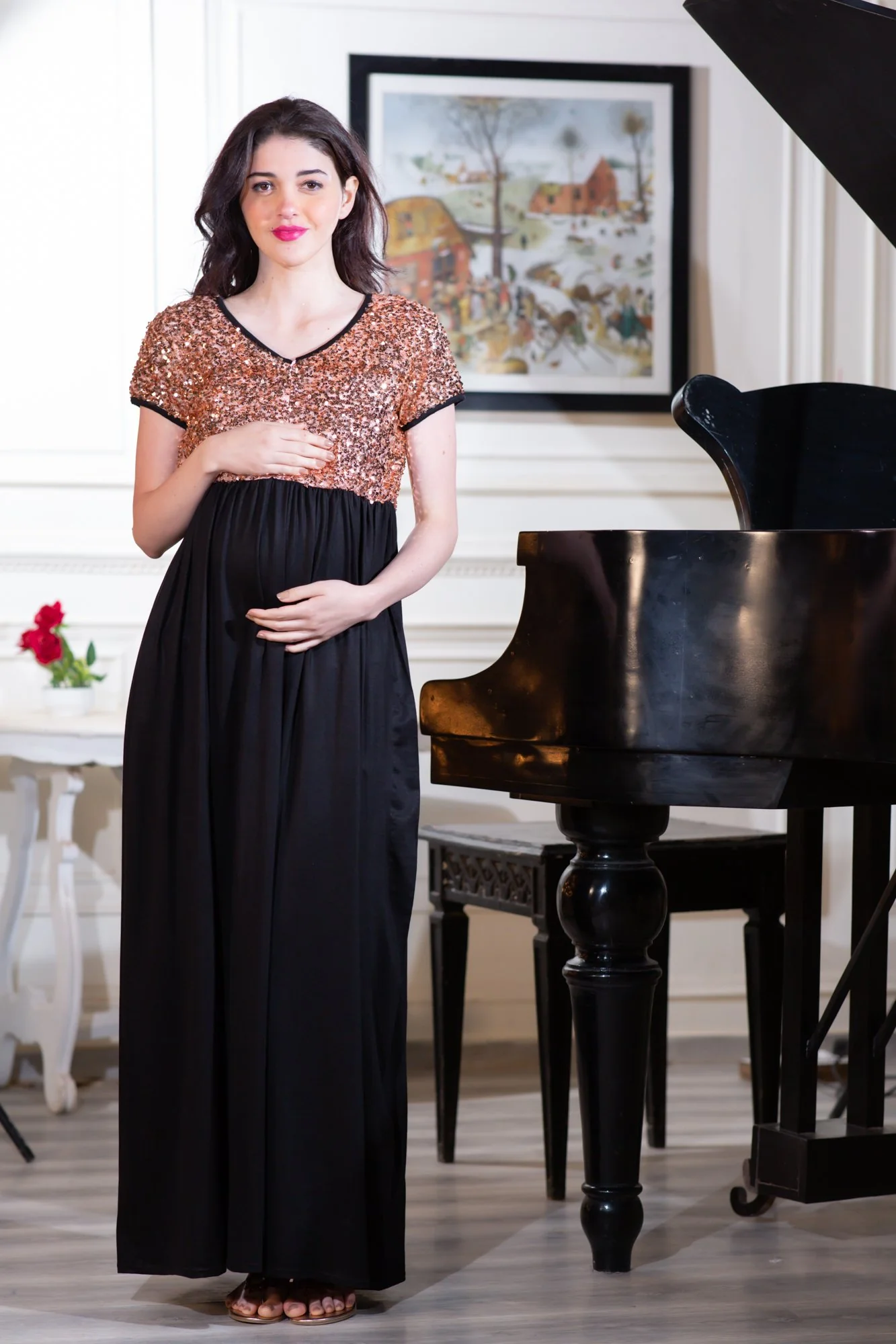 Luxe Gold Sequin Maternity Dress - Chenance