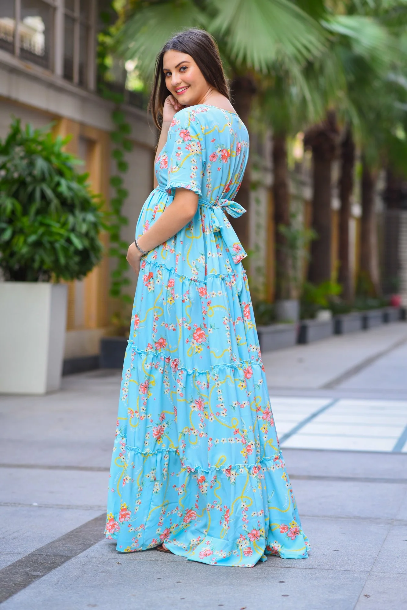 Hawaii Blue Frill Maternity & Nursing Dress - Chenance