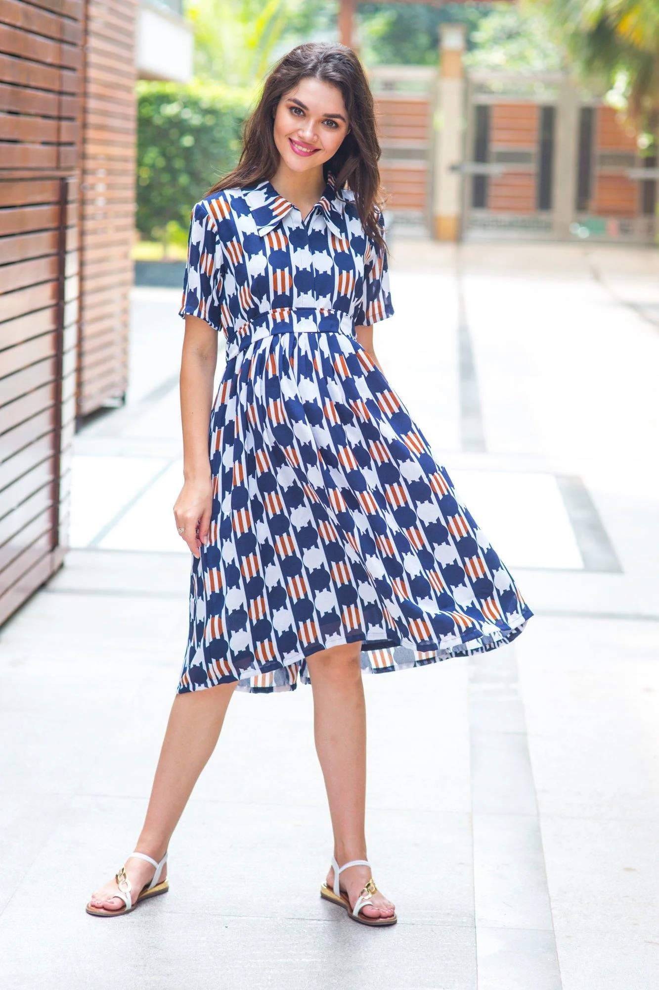 Patterned Navy Maternity & Nursing Dress - Chenance